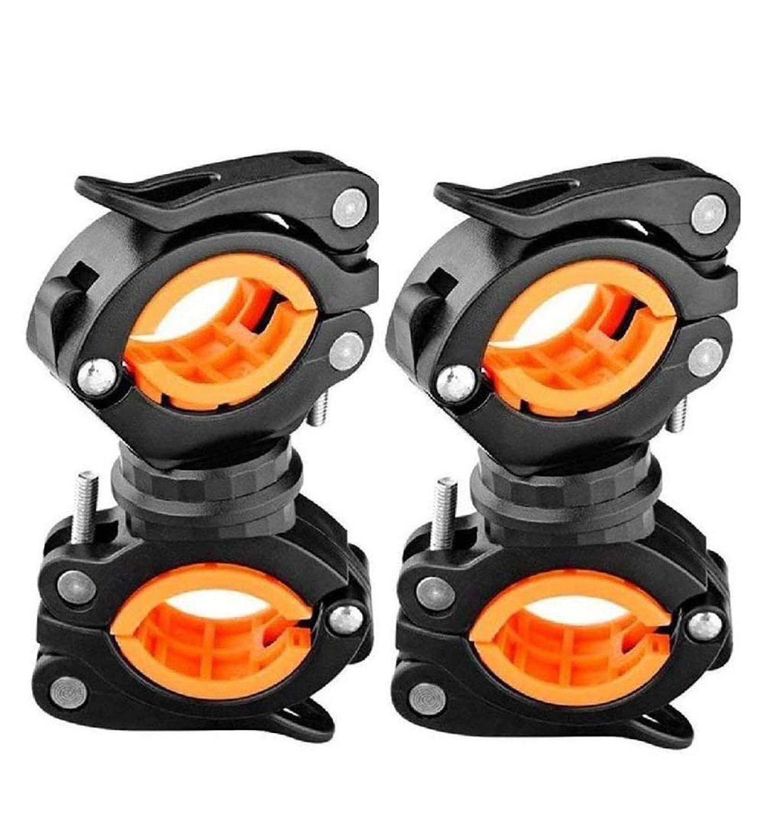 COSOOS 2 Pack Flashlight Mount Holder Universal Bicycle Led Light Mounting Holder 360 Rotation Clip Clamp for Flashlight Cycling Riding Orange+Black - Buy Online on SooperMarket.com