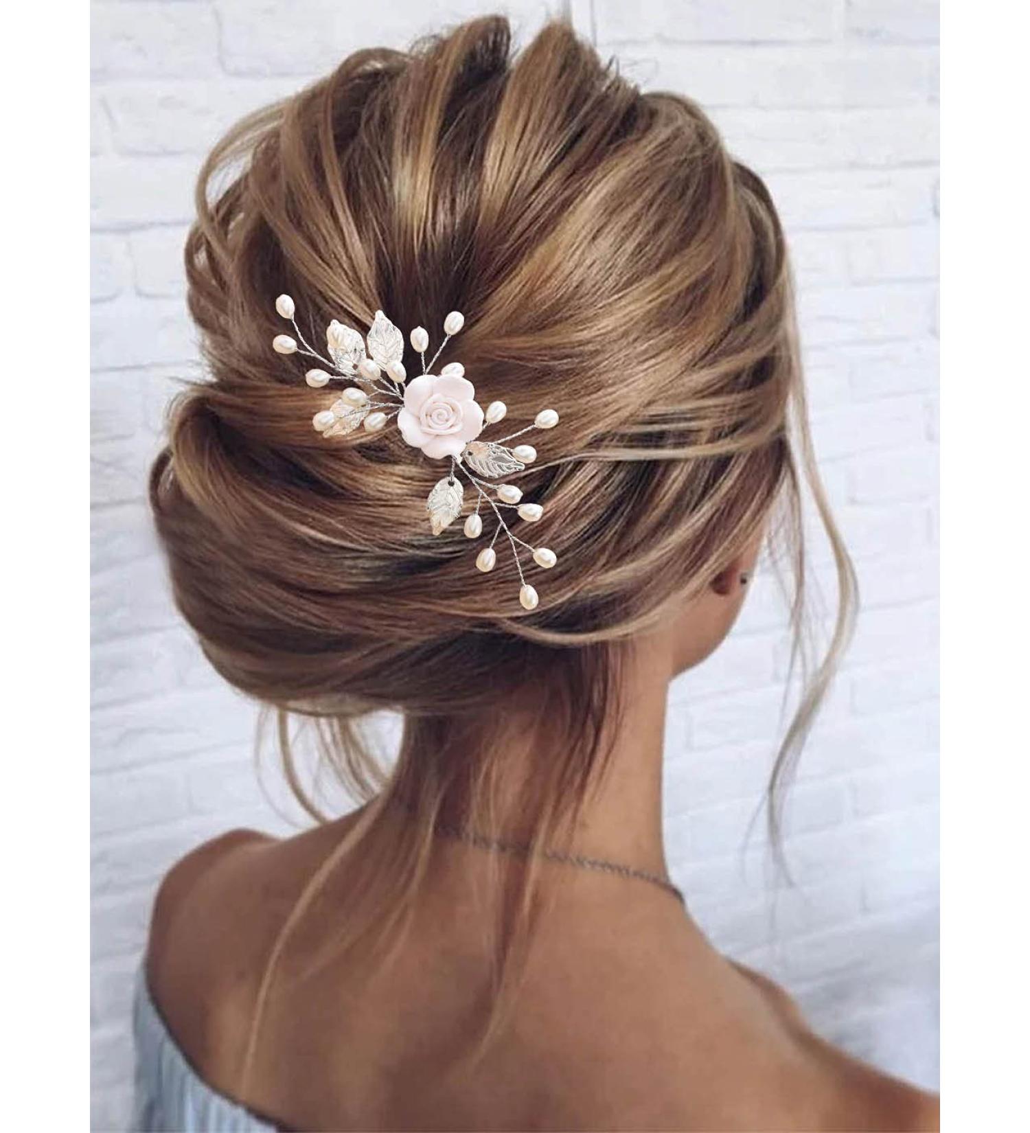 Gorais Flower Bride Wedding Hair Comb | Pearl Bridal Hair Piece | Leaf Hair Accessory for Women/Girls (A-Silver) - Buy Online on SooperMarket.com