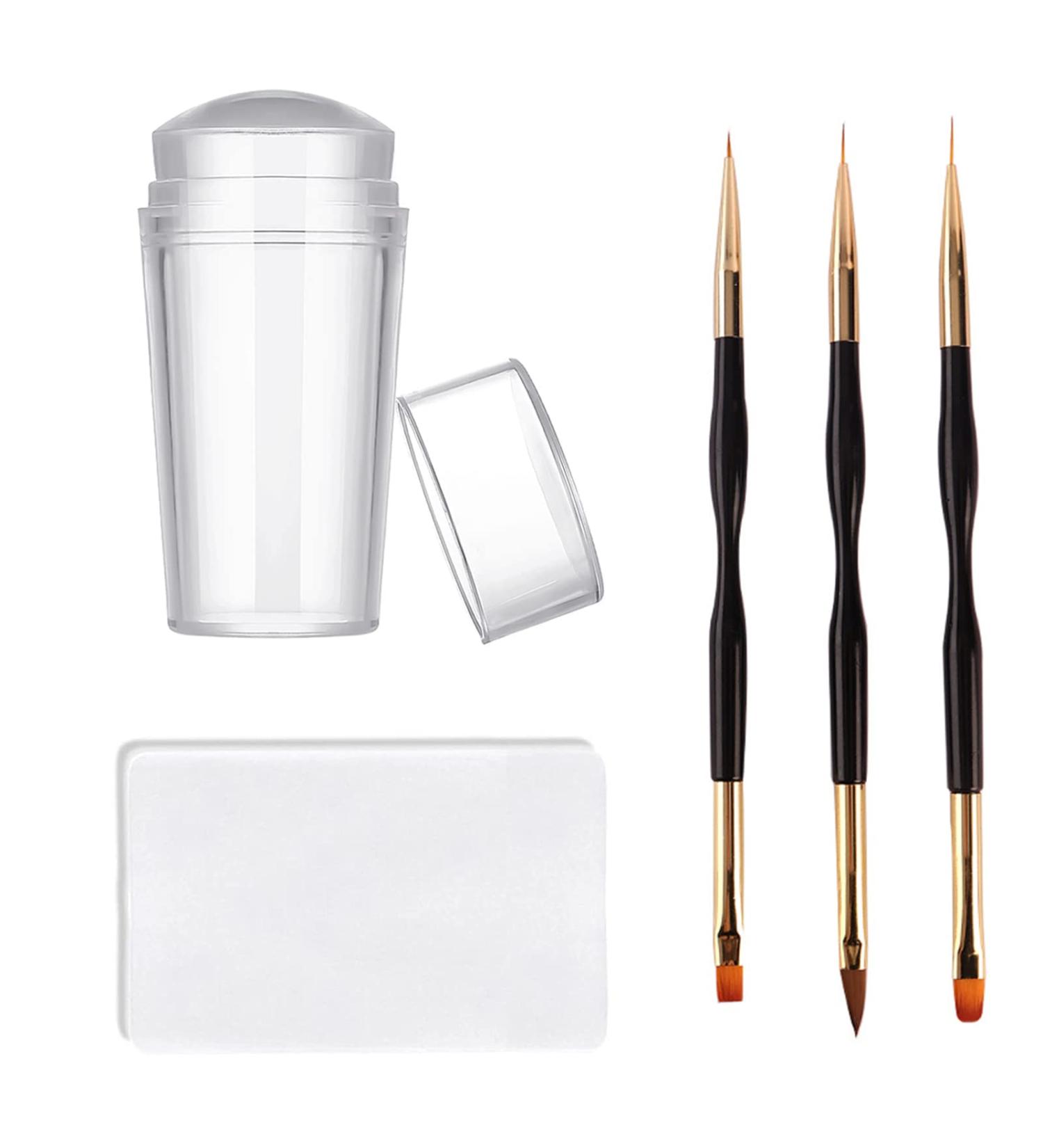 Famidiqgo Nail Stamper Set - French Tip Nail Art Kit with Clear Jelly Stamper Scraper & 3 Double-Ended Brushes for DIY Manicures - Buy Online on SooperMarket.com