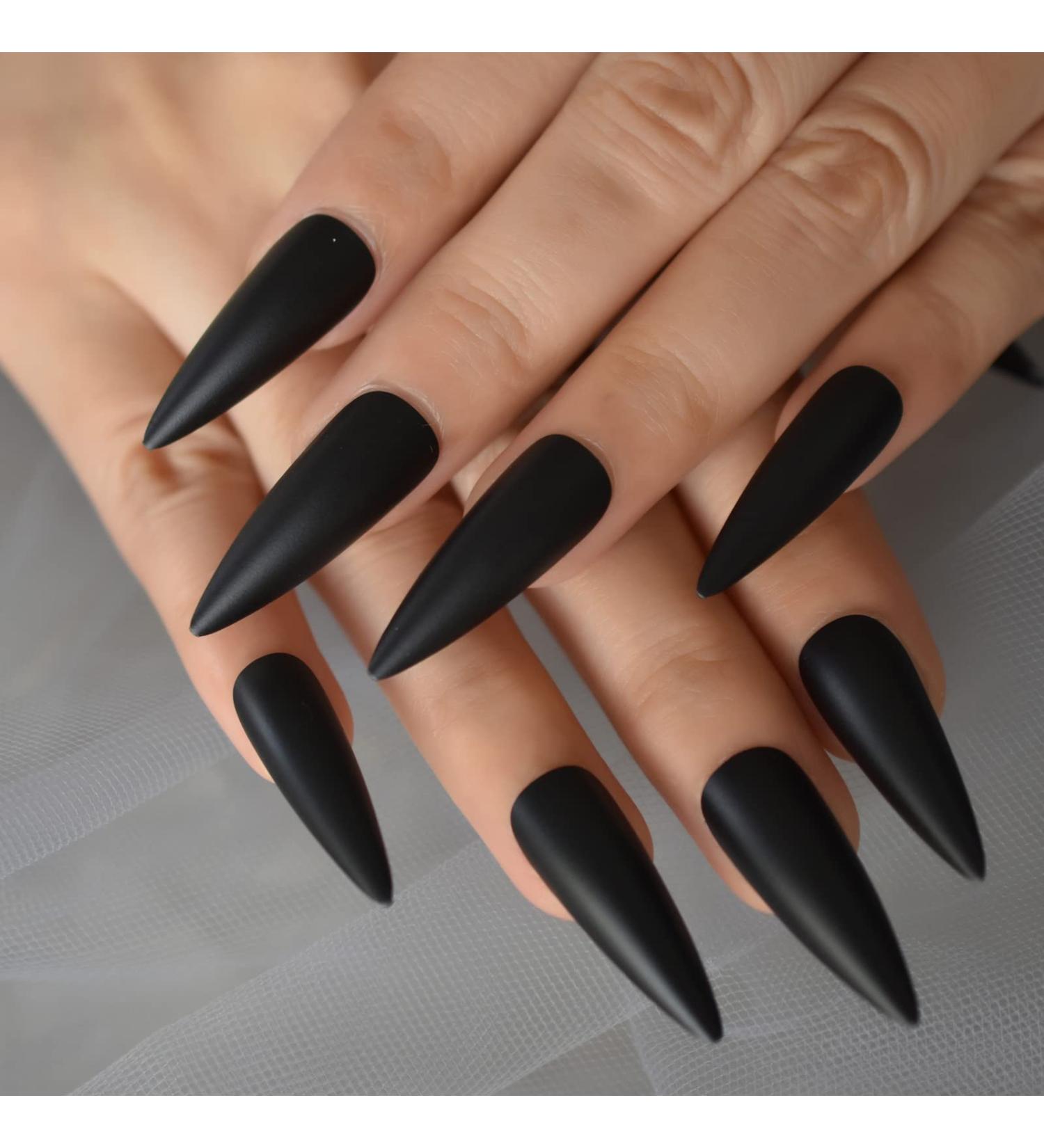 24pcs Extra Long Matte Black False Nails - Full Coverage Reusable & Long Lasting - International Shipping Available - Buy Online on SooperMarket.com