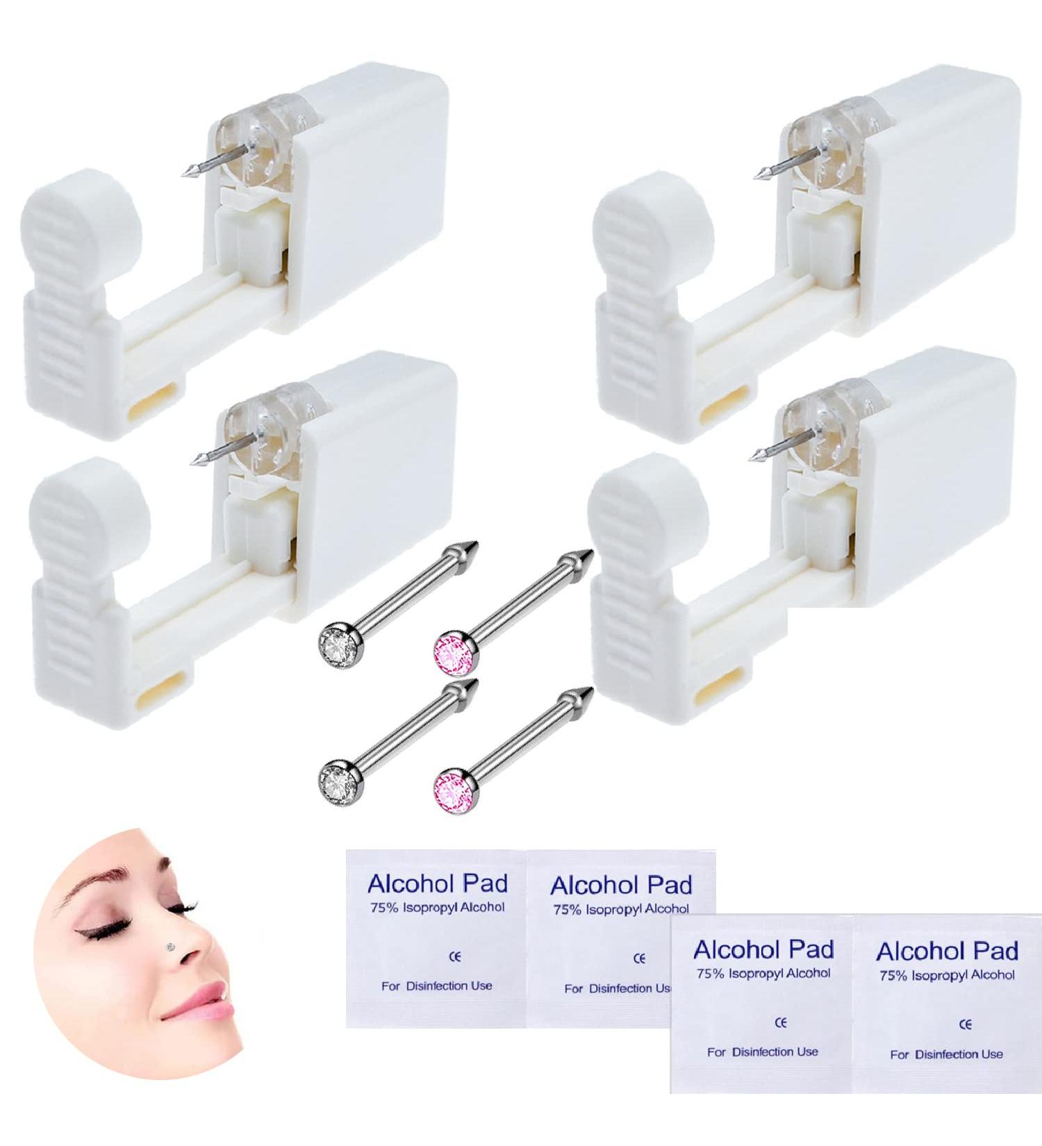 4-Pack Nose Piercing Kit | Disposable Self Piercing Gun with Built-in Studs | Safe & Convenient | Ideal for Family Use (White + Pink) - Buy Online on SooperMarket.com