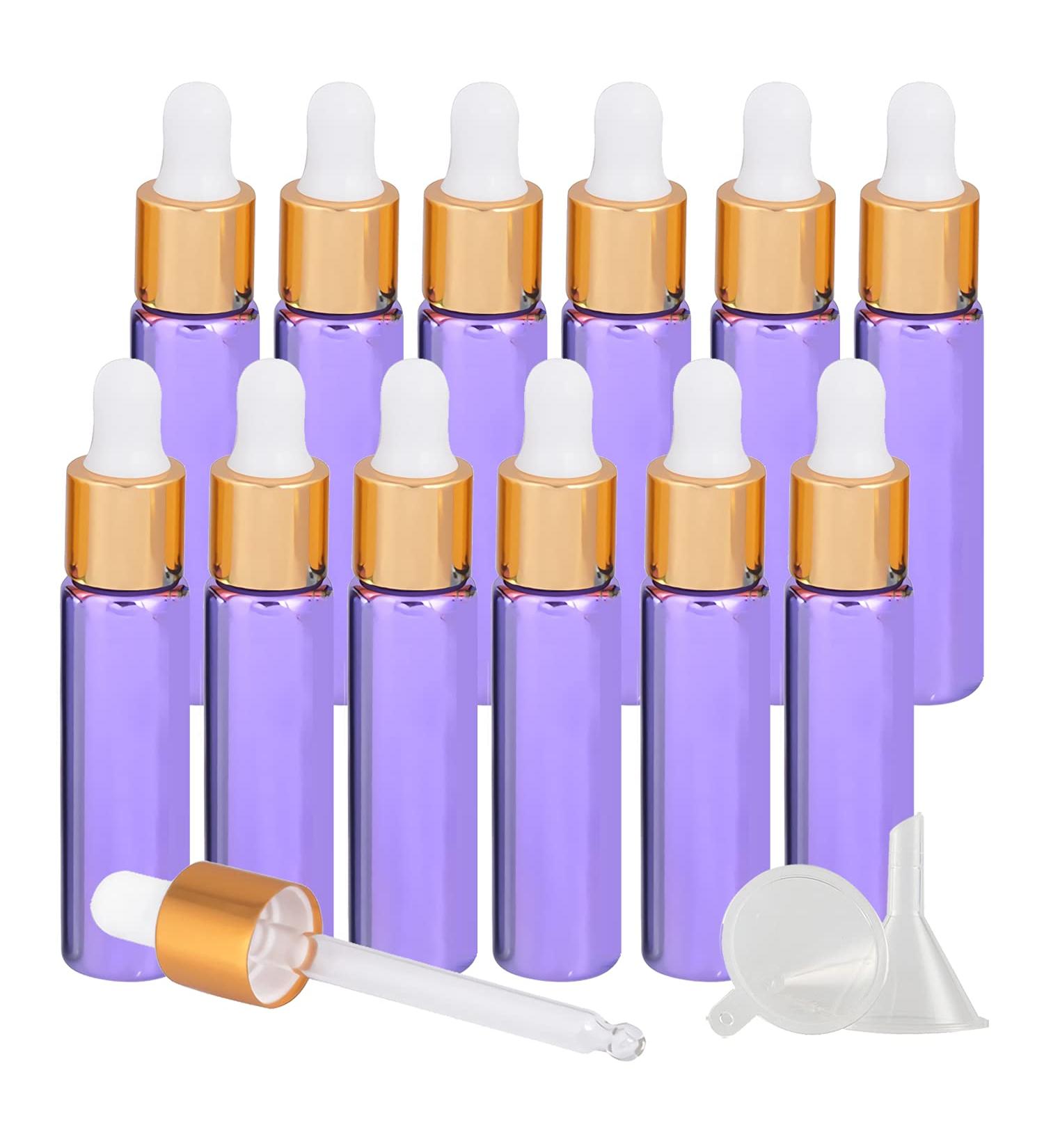 Tianzd 24-Pack 10ml Empty Chrome Purple Drip Bottles with Glass Pipette Ideal for Essential Oils & Perfume Oils - Buy Online on SooperMarket.com