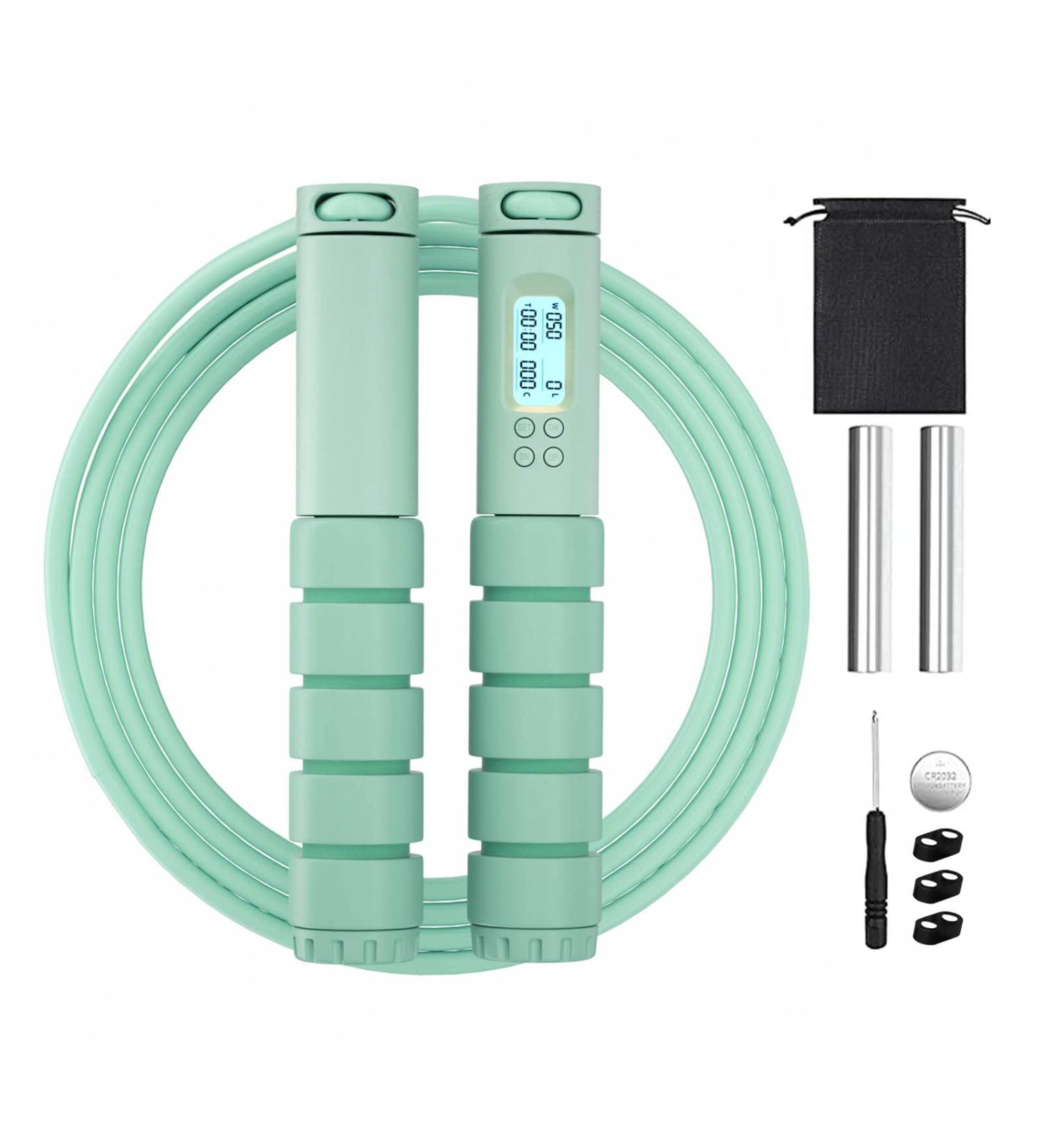 OVICX Digital Weighted Handle Speed Jump Rope - Green | Adjustable Length | Cardio Fitness Training - Buy Online on SooperMarket.com