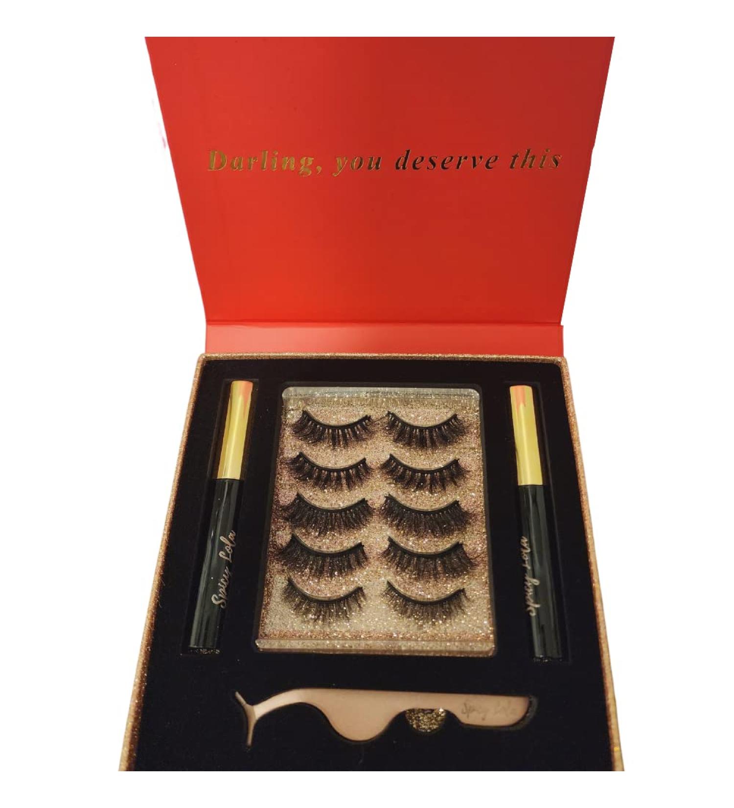 Spicy Lola 7D Fluffy Magnetic Mink Eyelashes Kit - Vegan Faux Mink Lashes with Magnetic Eyeliner - D Curl False Eyelashes Set - Buy Online on SooperMarket.com