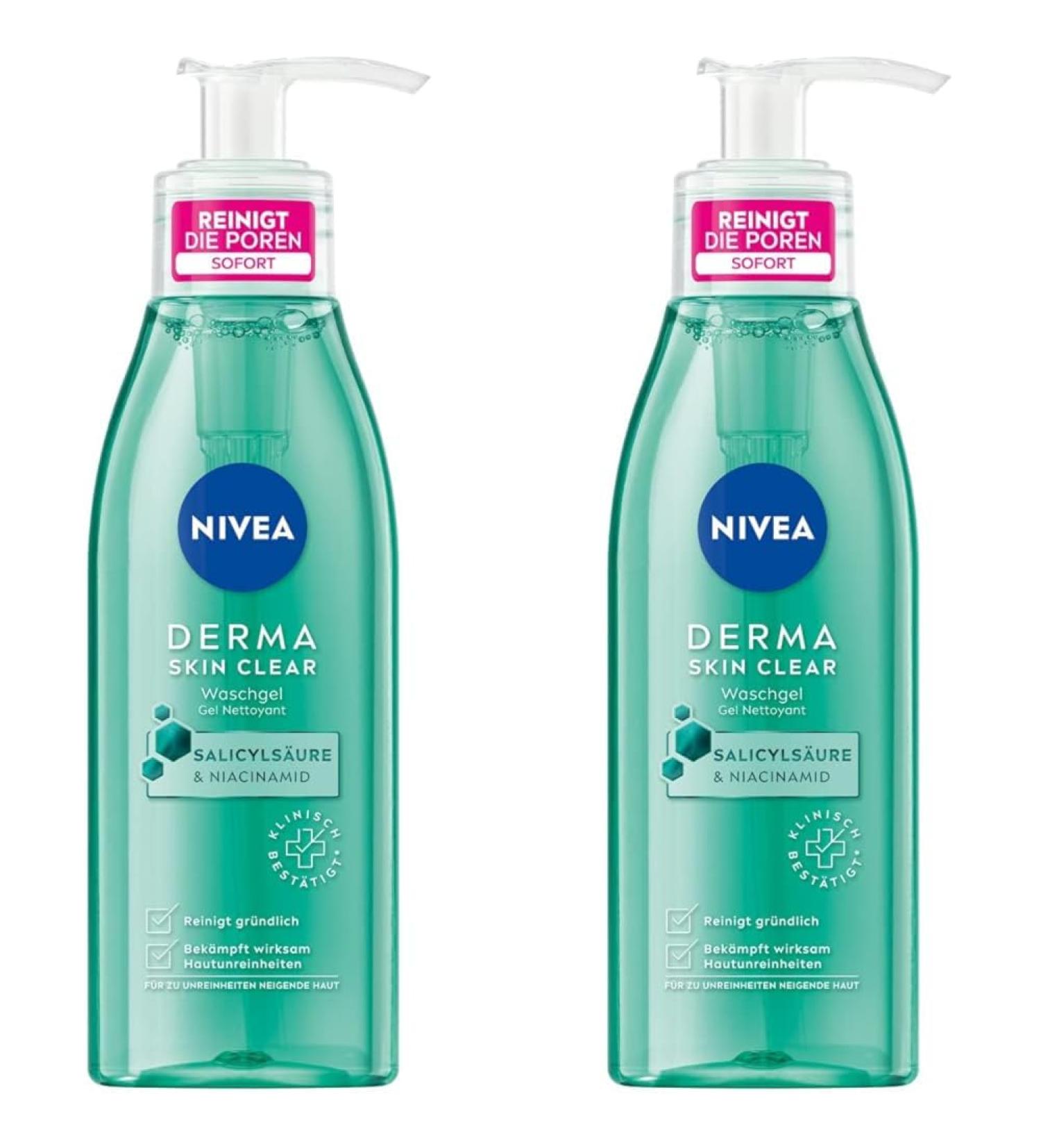 Nivea Derma Skin Clear Washing Gel 150ml | Clarifying Cleanser for Impure Skin | Salicylic Acid & Niacinamide | Pack of 2 - International Shipping Available - Buy Online on SooperMarket.com