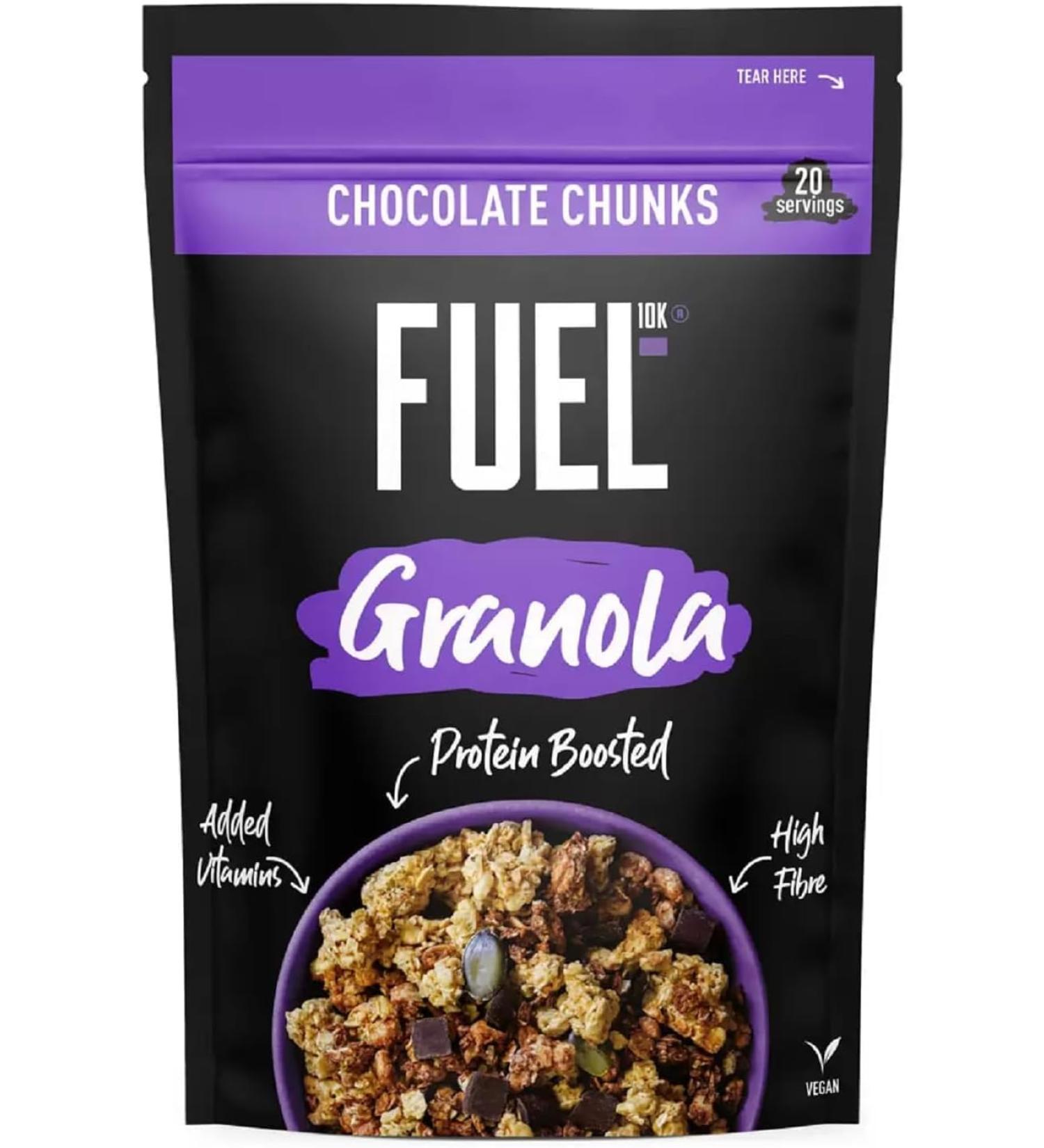 FUEL10K Protein Boosted Chunky Granola Chocolate Loaded Gram Box - High Fibre Vitamin Boosted Vegan Cereal with Dark Chocolate Pieces Jumbo Oats & Pumpkin Seeds 1KG Deal Pack | Sold by EPL - Buy Online on SooperMarket.com