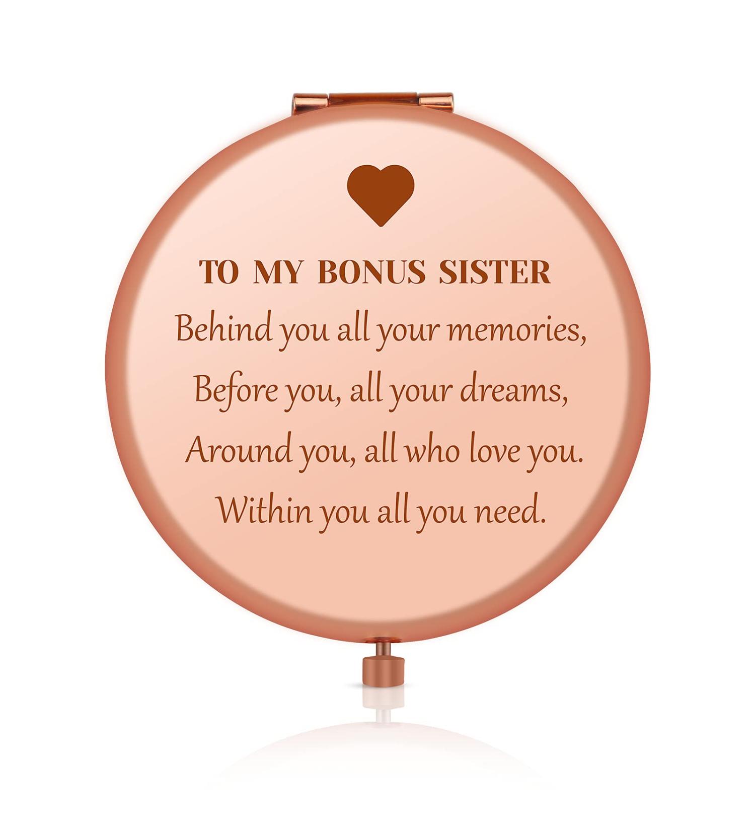 Bonus Sister Inspirational Compact Mirror - Graduation & Birthday Gift for Stepsister, Sister-in-Law - Encouragement and Friendship Token - Buy Online on SooperMarket.com