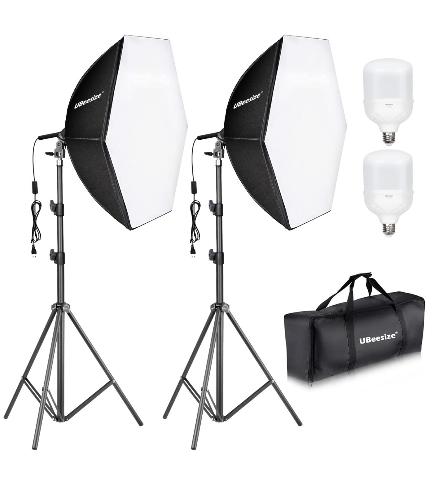 UBeesize Softbox Photography Lighting Kit - Professional 30x30 Hexagon Softbox with 2pcs 40W Daylight Bulbs for Portraits, Advertising, and Video Recording - Buy Online on SooperMarket.com