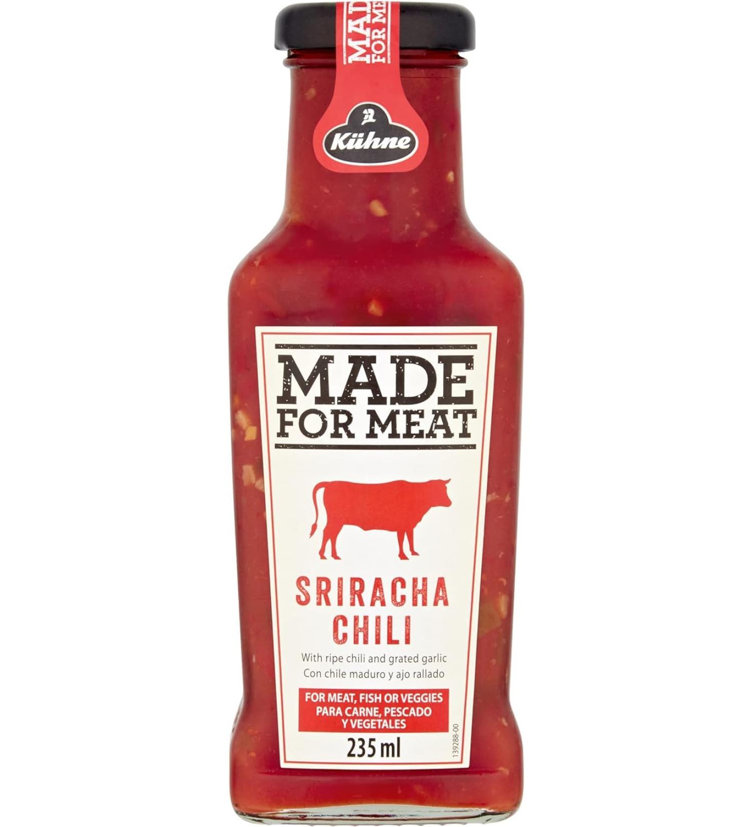 Kuhne Made for Meat Sriracha Chilli Sauce 235ml - Authentic Spicy Flavour - Perfect for Meat Dishes - Squeezy Bottle - No Artificial Preservatives - Ideal for Grilling and Barbecue - Buy Online on SooperMarket.com