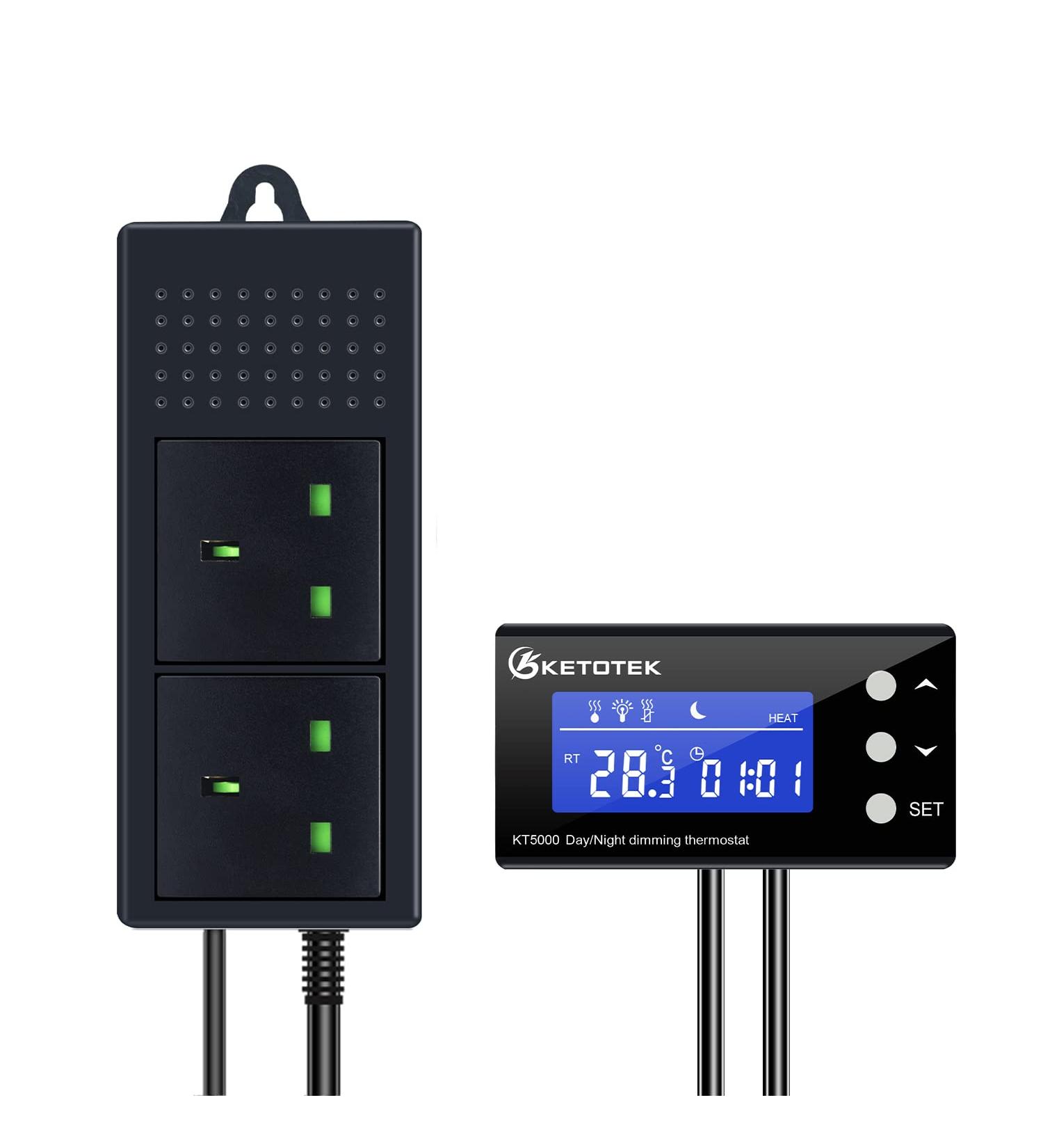 KETOTEK Digital Dimming Thermostat Reptile Day/Night Timer | PID Temperature Controller for Heat Lamps, Terrariums, Aquariums | Waterproof Sensor Probe KT5000 - Buy Online on SooperMarket.com