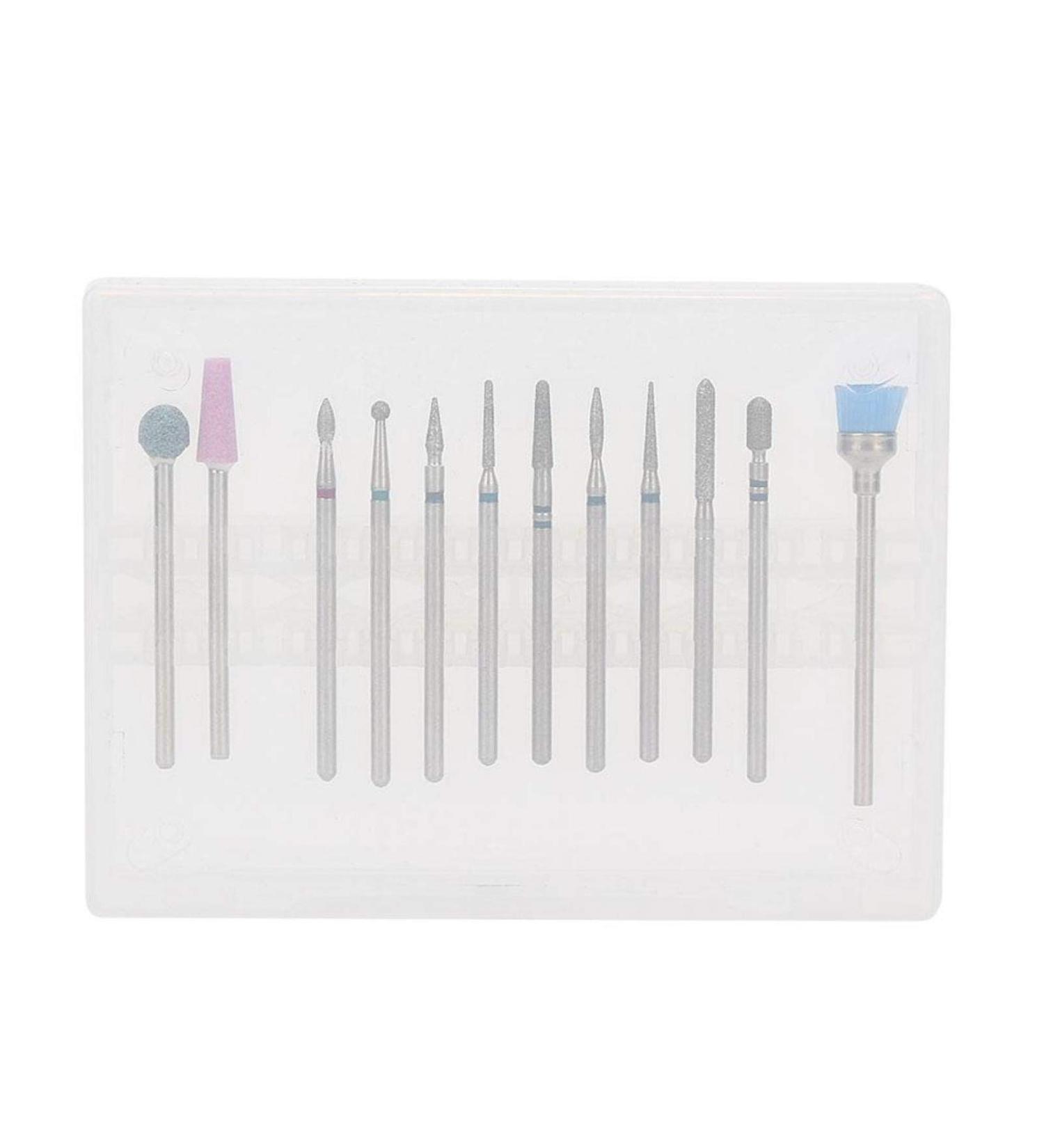12pcs Tungsten Alloy Nail Drill Bit Set | Electric File Grinding Head with Storage Box for Professional Manicure - Buy Online on SooperMarket.com