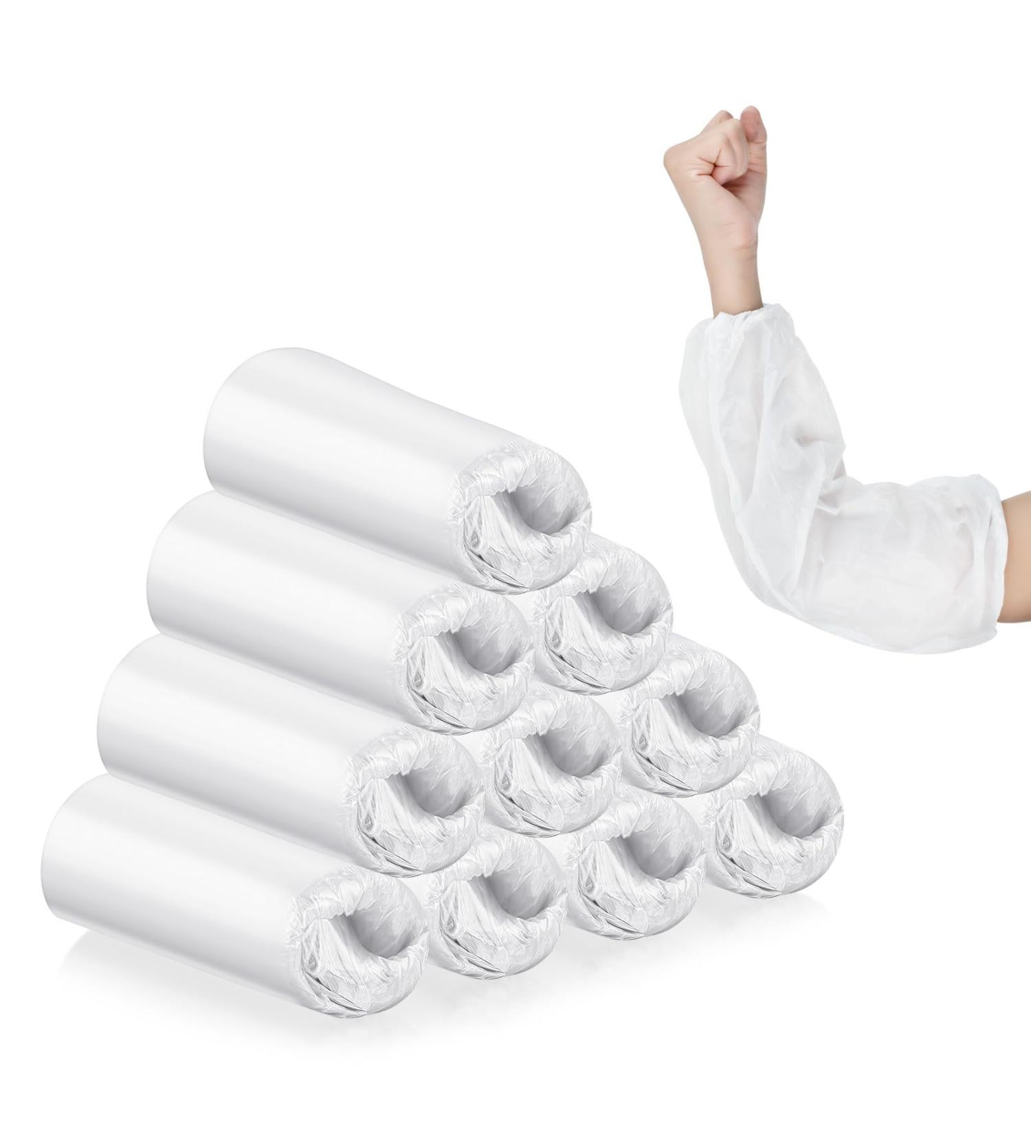 100 Piece Waterproof PE Arm Sleeves Covers - Elastic Cuff, Long Arm Protectors - 16 x 8.7 Inch White - Buy Online on SooperMarket.com