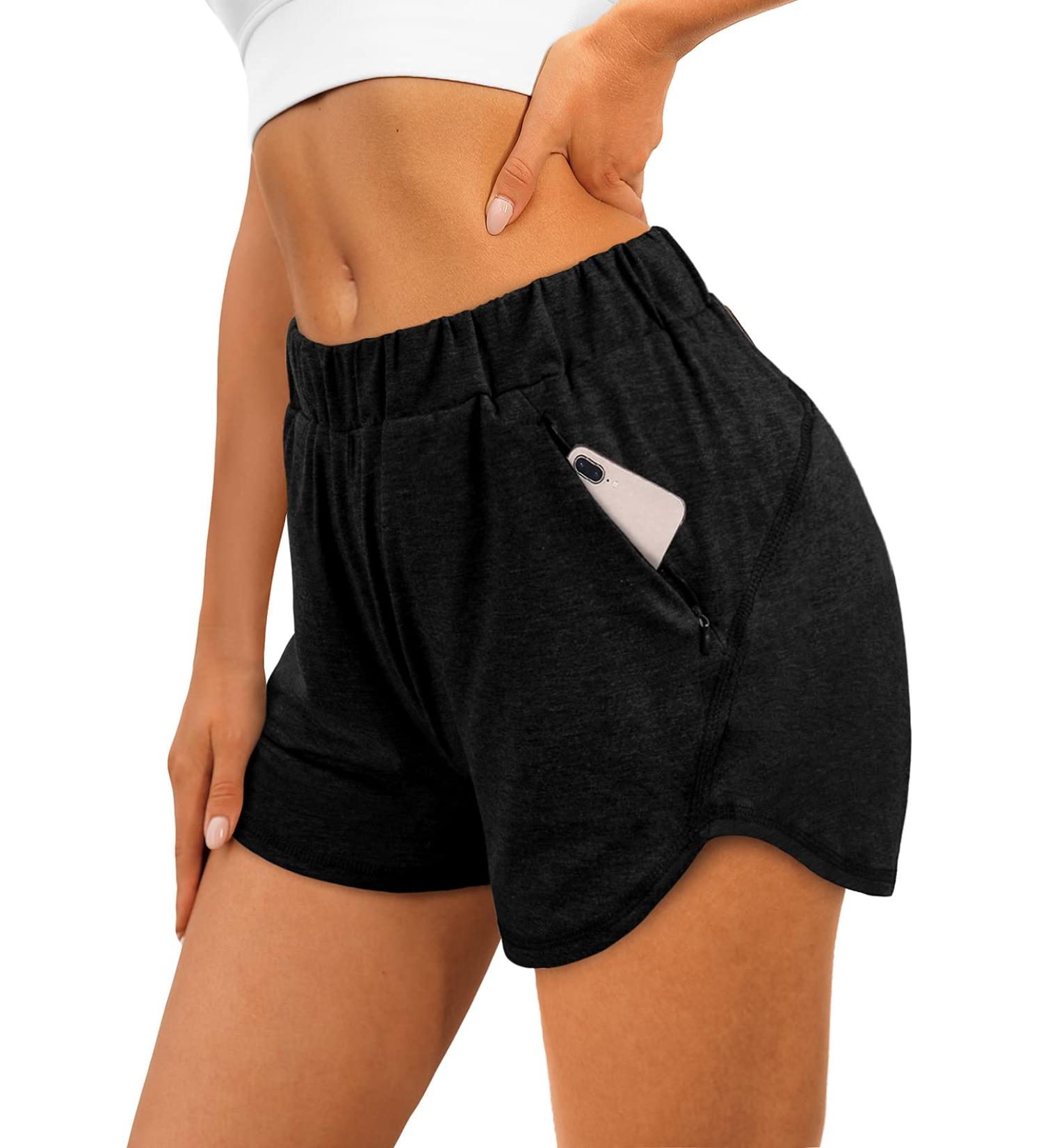XIEERDUO Women's Workout Shorts - Black, X-Large | Athletic Running Dolphin Shorts with Zipper Pockets - Buy Online on SooperMarket.com