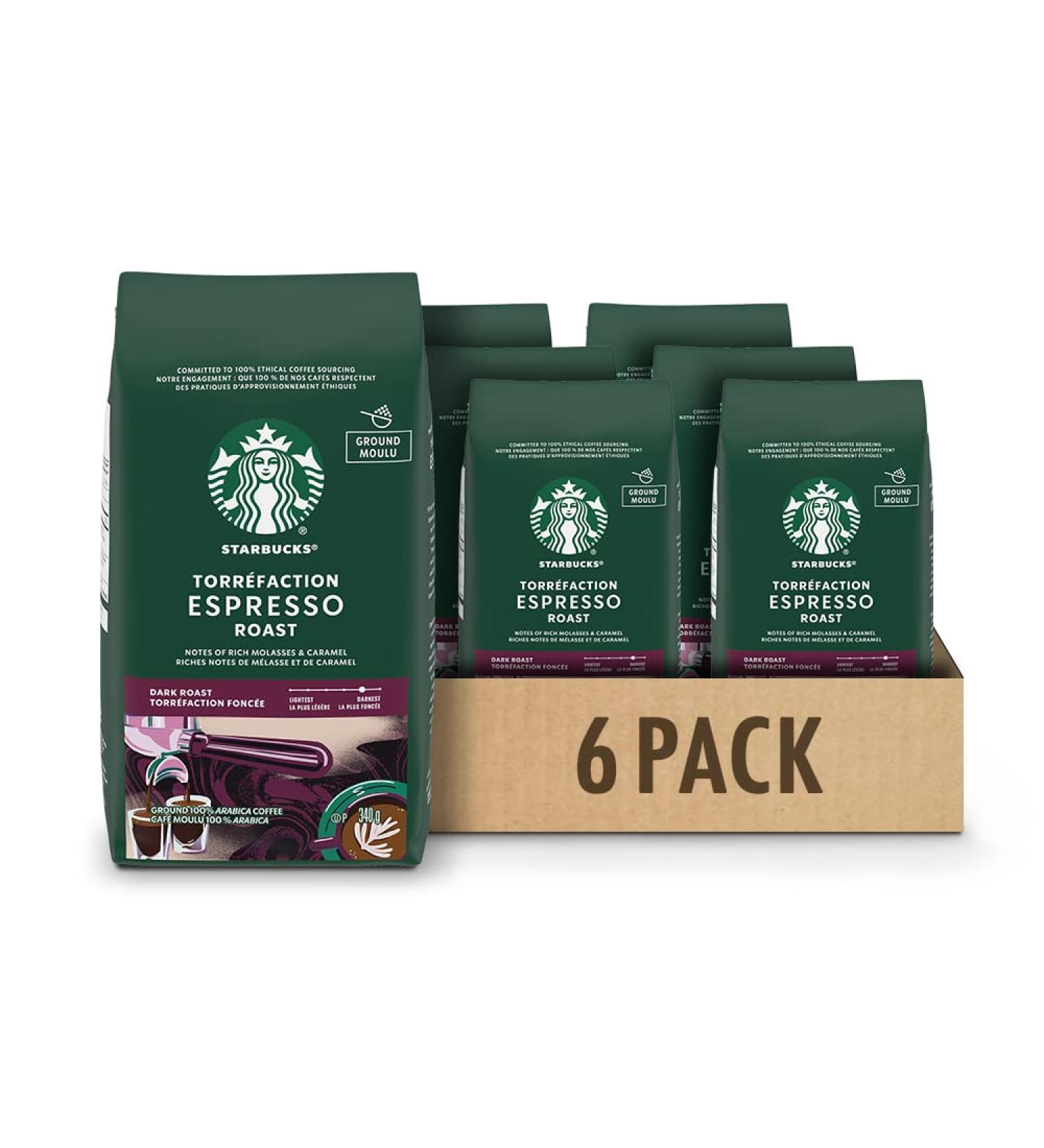 Starbucks Espresso Roast Ground Coffee 340 Grams (pack of 6) Espresso Dark Roast 6 Count - Buy Online on SooperMarket.com