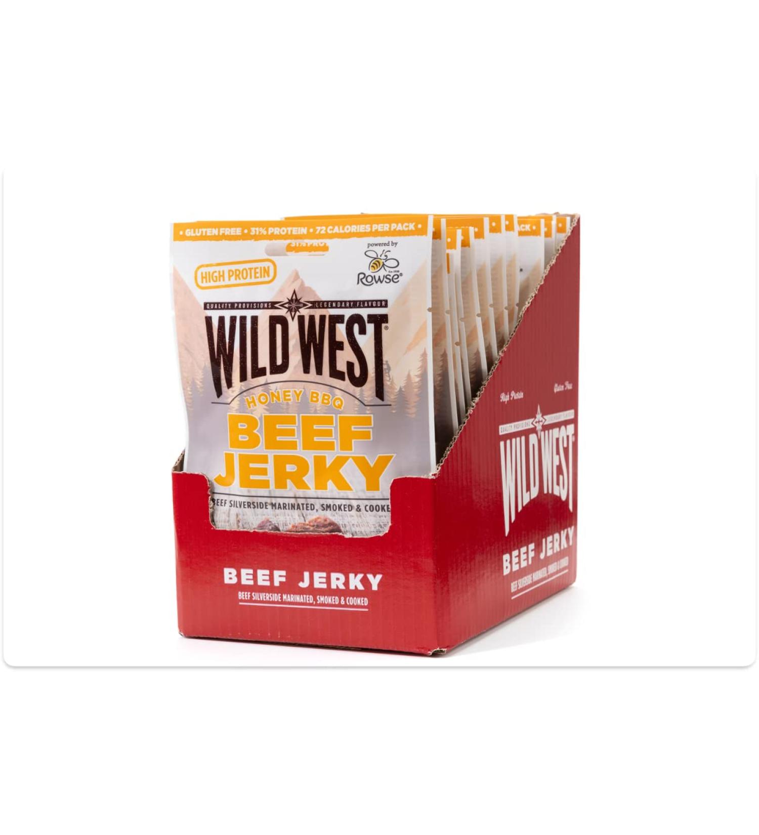 Wild West Beef Jerky - 12 Pack Honey BBQ High Protein Snack | 25g Beef Jerky for Healthy Snacking - Buy Online on SooperMarket.com