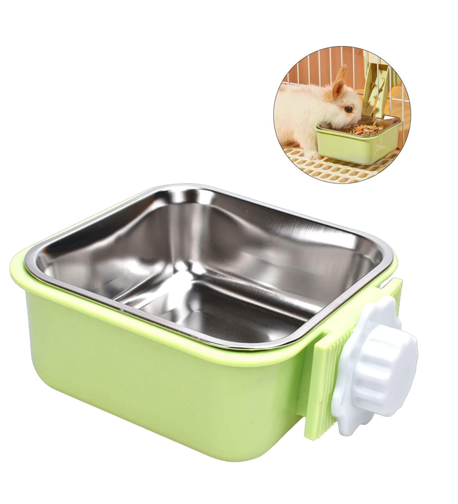2-in-1 Pet Hanging Bowl for Crates - Small Dog/Puppy/Cat/Rabbit Feeder - Removable Stainless Steel - Green - Ideal for Hamster/Guinea Pig/Ferret - Buy Online on SooperMarket.com