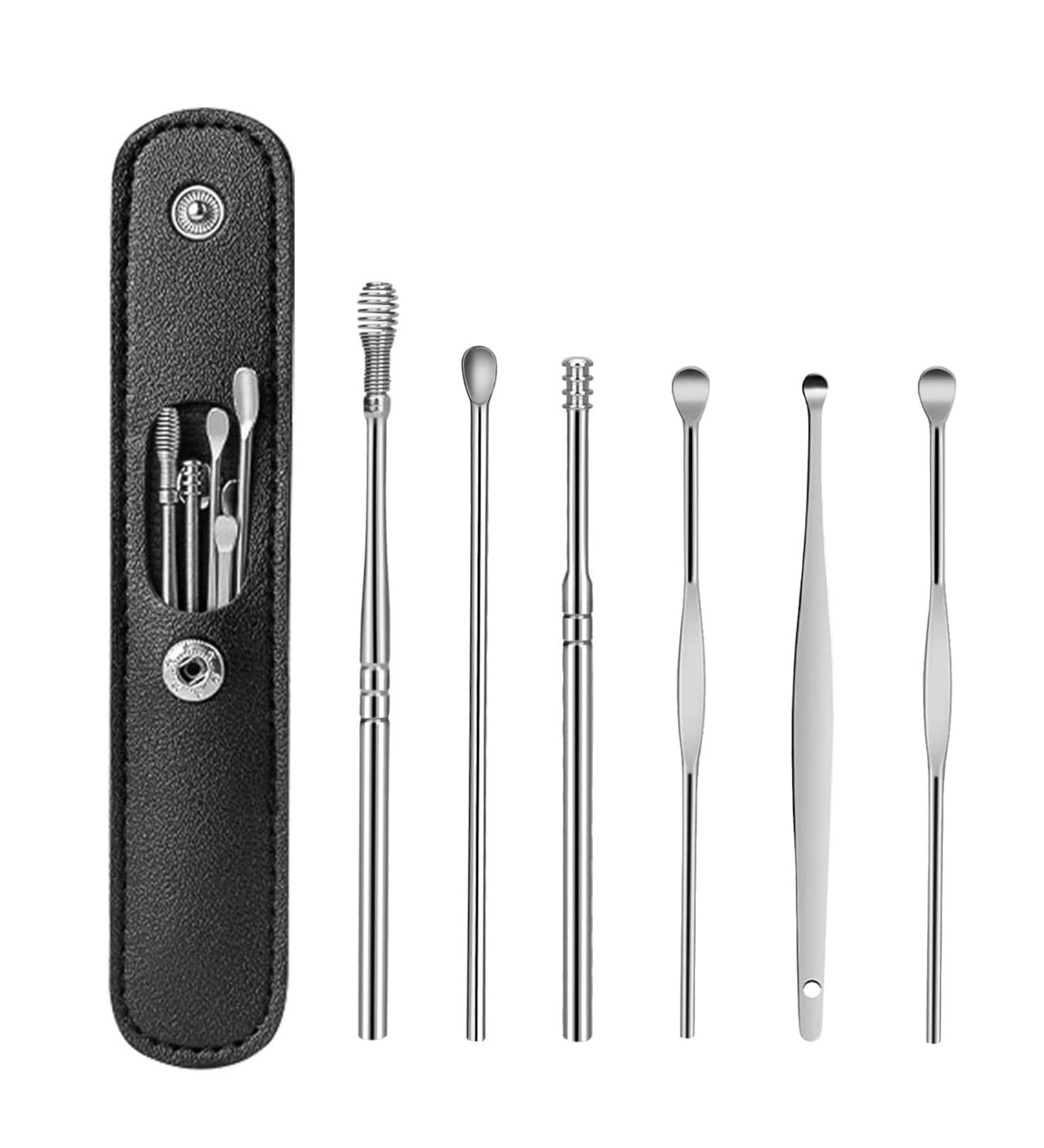 Ear Wax Remover 6 Pcs Premium Stainless Steel Ear Wax Removal Kit Ear Curette Ear Cleaner Tools for Children and Adult Earwax Removal Kit Cleaning Kit with Portable Bag (silver) - Buy Online on SooperMarket.com