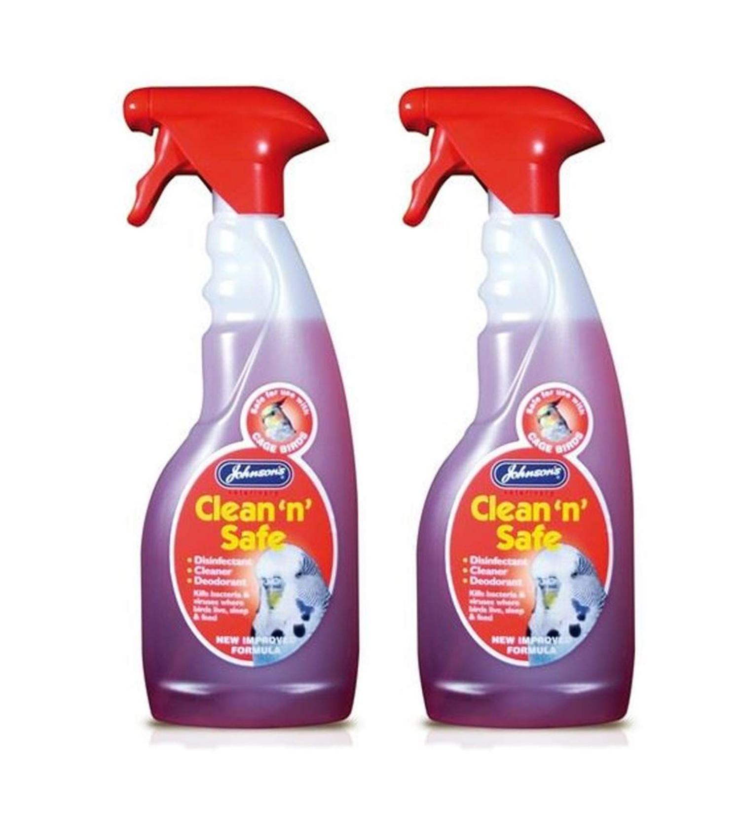 JOHNSONS CLEAN N SAFE CAGE BIRD BUDGIE PARROT DISINFECTANT CLEANER 2 PACK