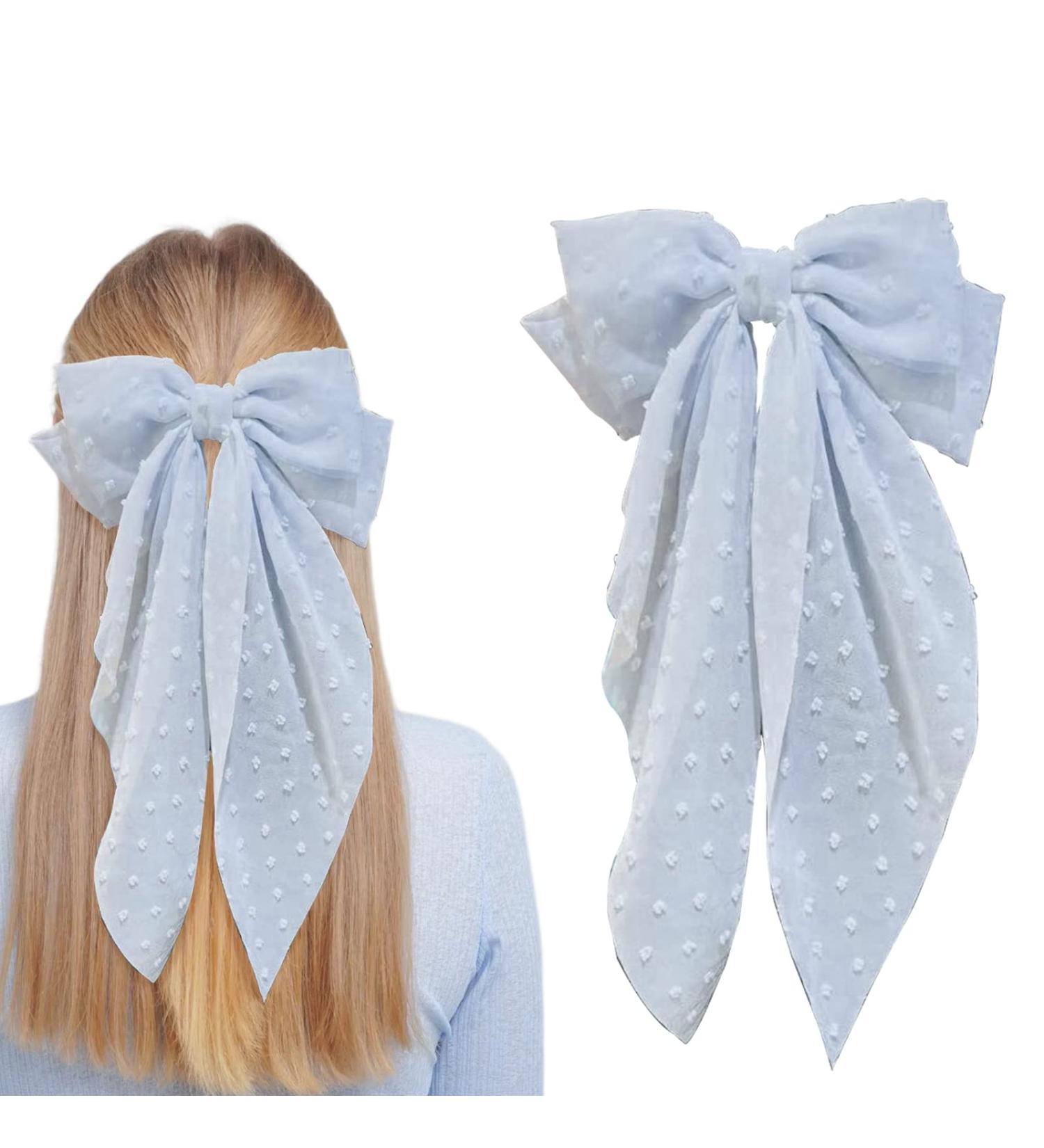 8 Inch Blue Hair Bow - Butterfly Knot Metal & Fabric - Large Women's Fashion Accessory - Buy Online on SooperMarket.com