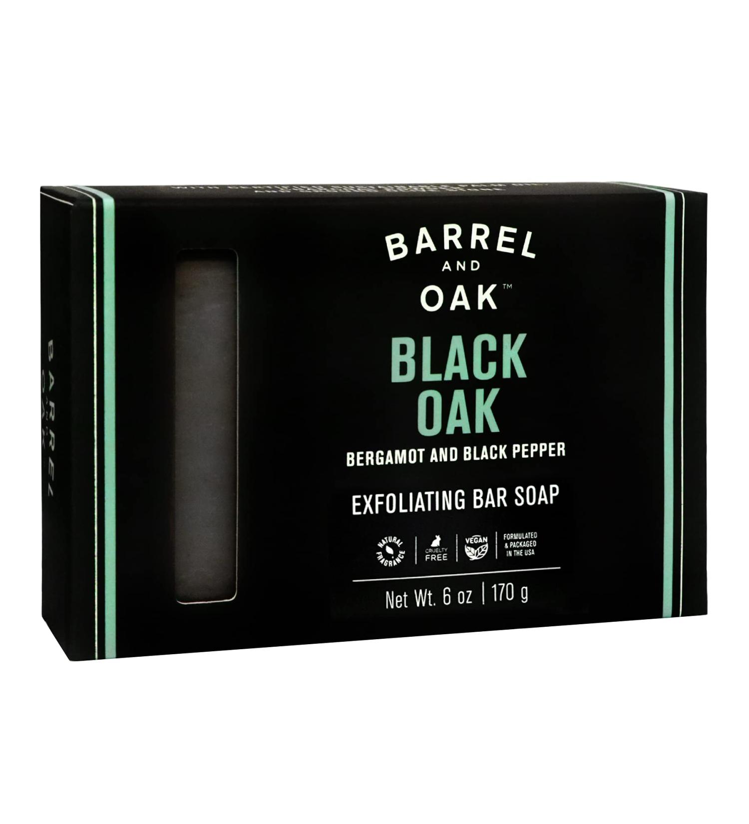 Black Oak Exfoliating Bar Soap for Men - Natural Deep Cleansing & Exfoliation with Charcoal Powder and Olive Stone - 6 oz Vegan Soap Bar - Buy Online on SooperMarket.com