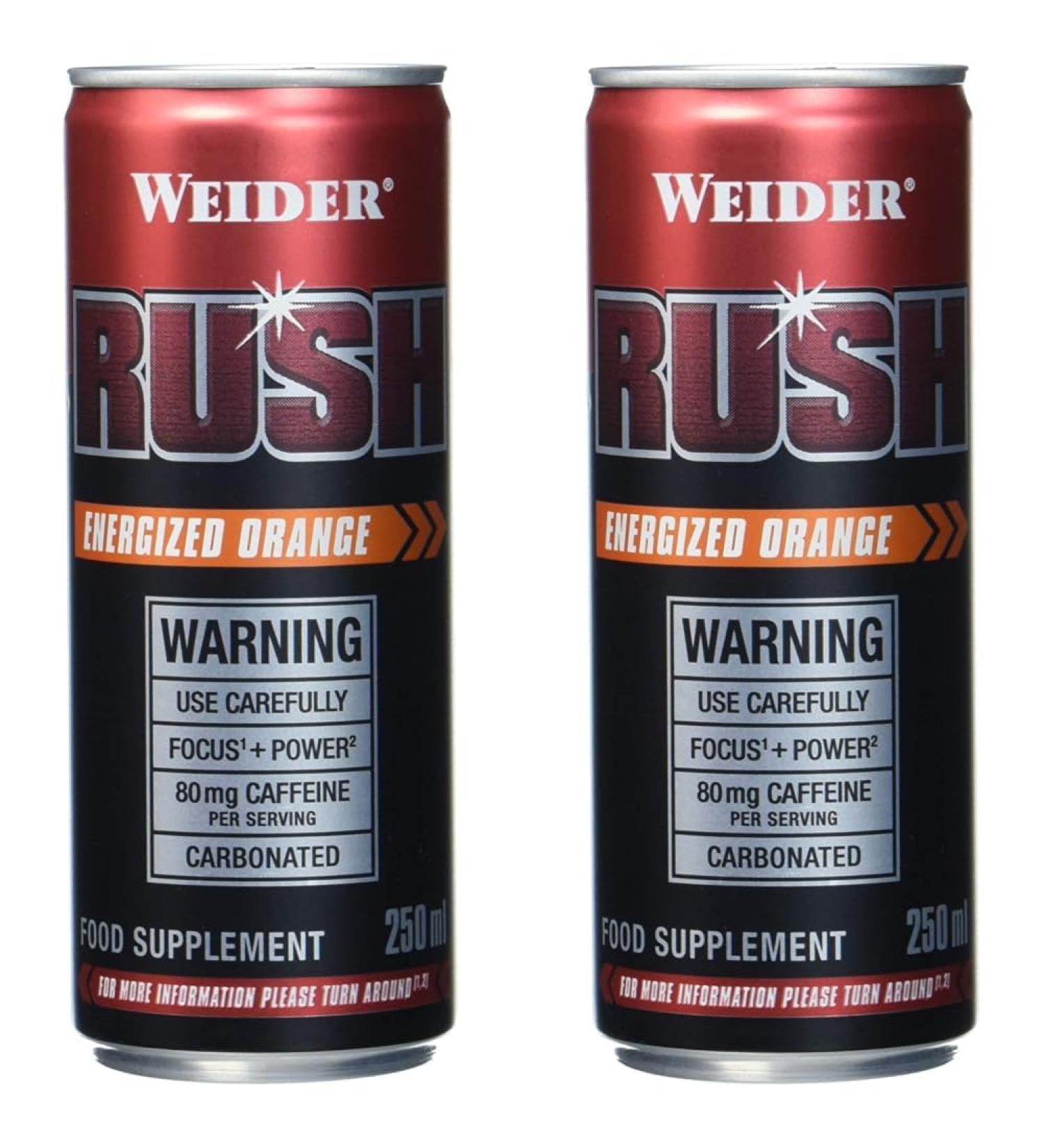 Weider RUSH Ready-to-Drink Pre-Workout Booster - Energized Orange 250 ml (Pack of 2) | Caffeine & Arginine for Enhanced Performance | International Shipping Available - Buy Online on SooperMarket.com
