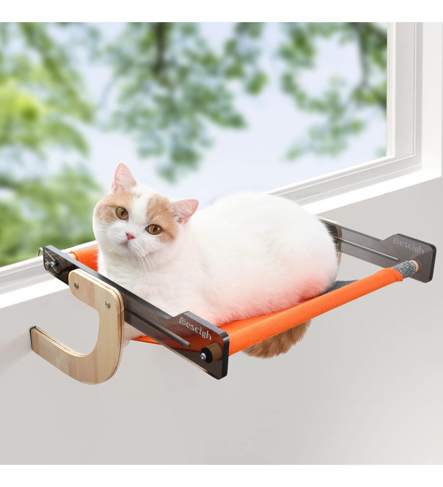 DESCHIGH Cat Window Perch - Large Cat Hammock Seat with Wood & Acrylic Frame for Windowsill - Adjustable Bed for Indoor Cats - Buy Online on SooperMarket.com