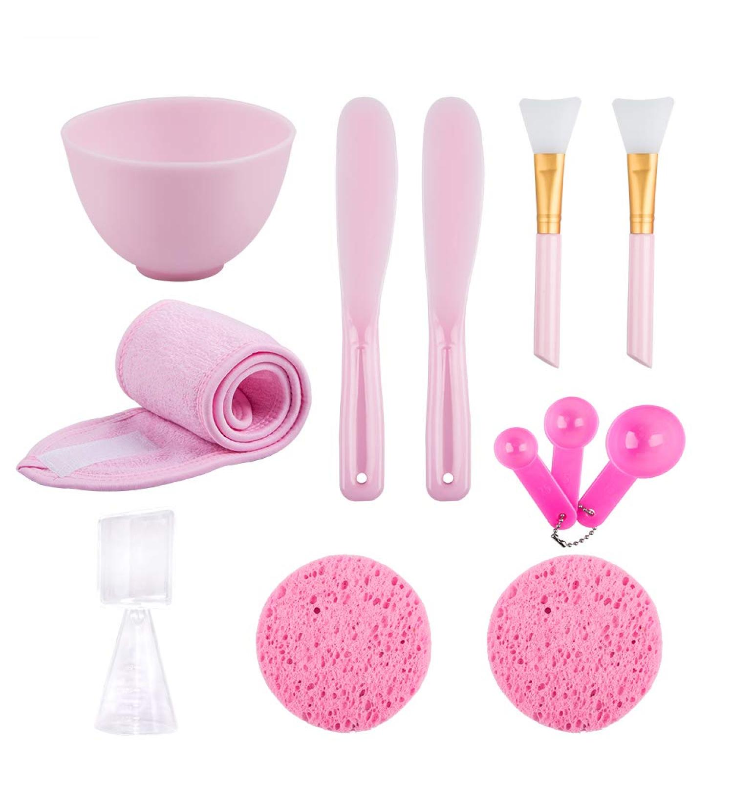 Sonku Face Mask Mixing Bowl Set - DIY Facial Mask Tool Kit with Brush, Spatula, Measuring Spoons, Cup, Sponge, Makeup Headband - Pink - Buy Online on SooperMarket.com