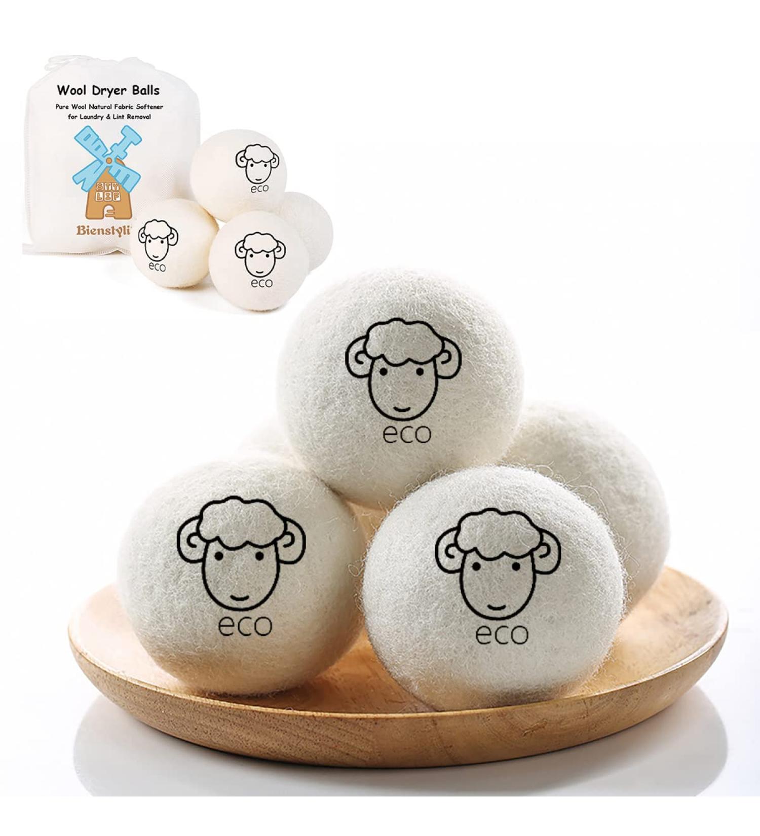 BienStylife 4-Pack Wool Dryer Balls Reusable Laundry Balls for Dryer Natural Fabric Softeners and Wrinkle Release Organic and Eco Wool Dryer Ball for Pet Hair Removal Dryer Sheets Drying Ball - Buy Online on SooperMarket.com