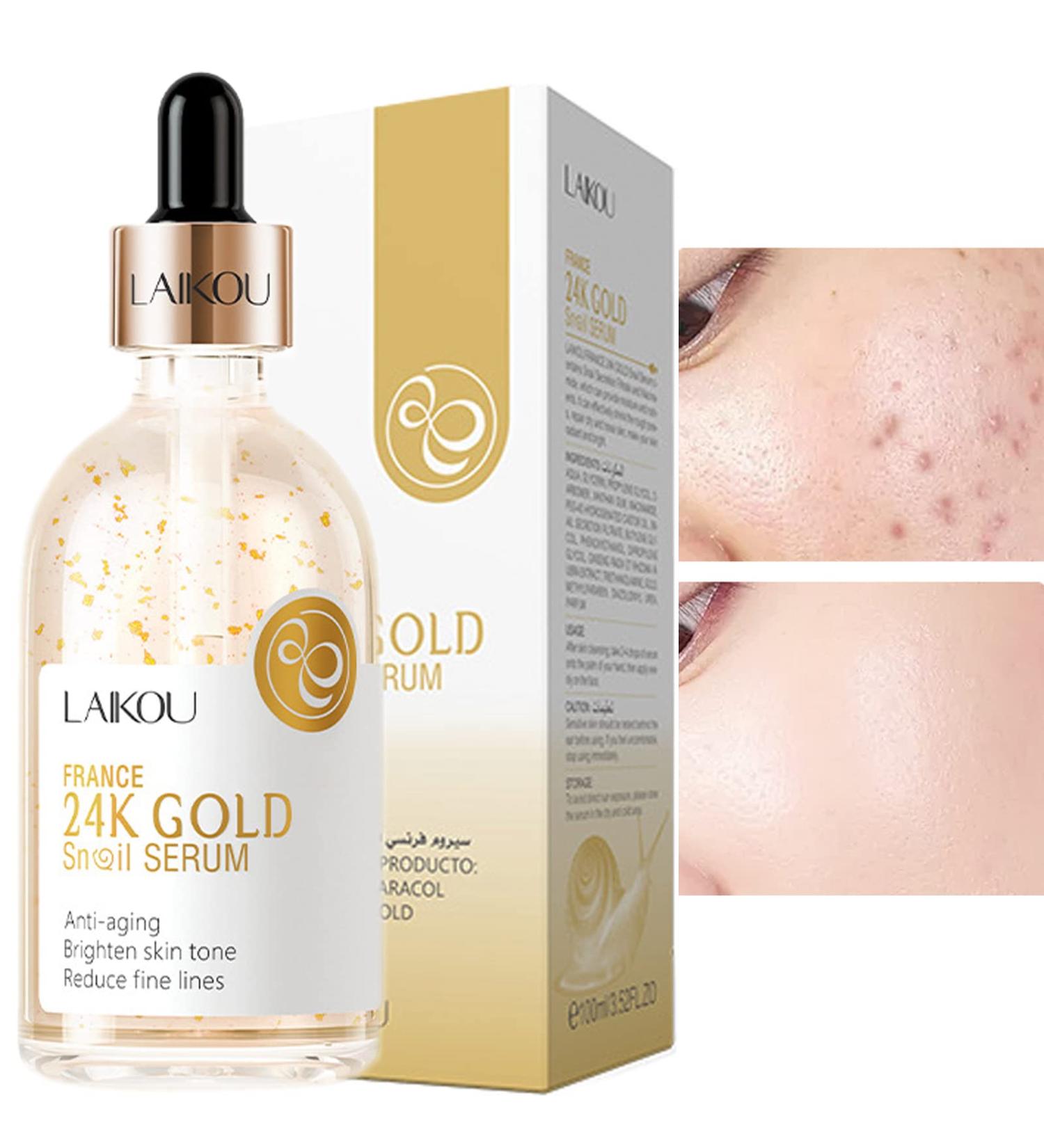 Buy 24K Gold Snail Serum with Hyaluronic Acid & Niacinamide - Anti-Aging Brightening Hydrating Face Serum for Glowing Skin - Buy Online on SooperMarket.com