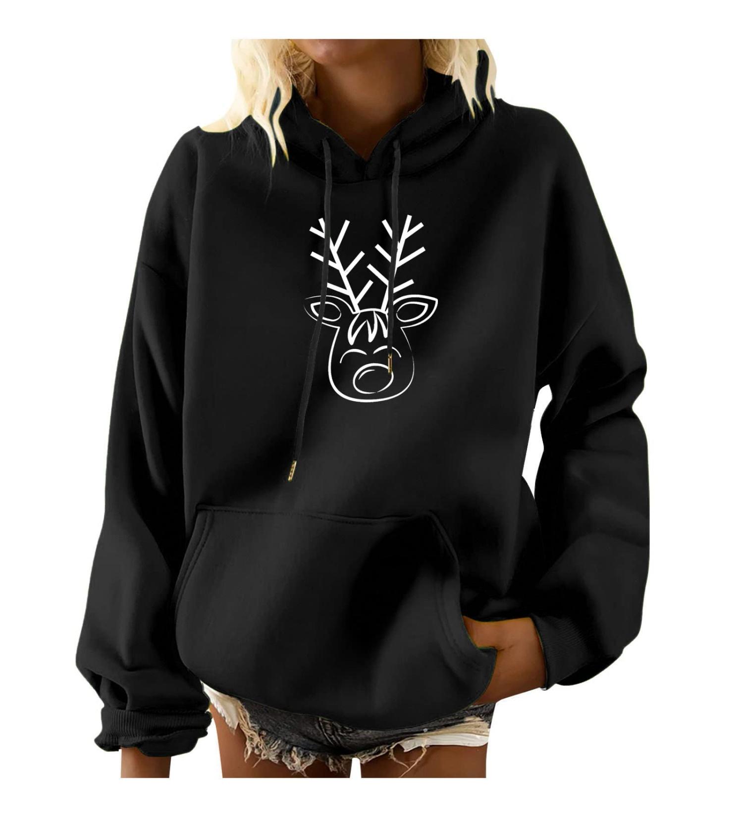 Women's Plus Size Christmas Hooded Sweatshirt Pullover with Pockets - Black_4 XX-Large - Buy Online on SooperMarket.com