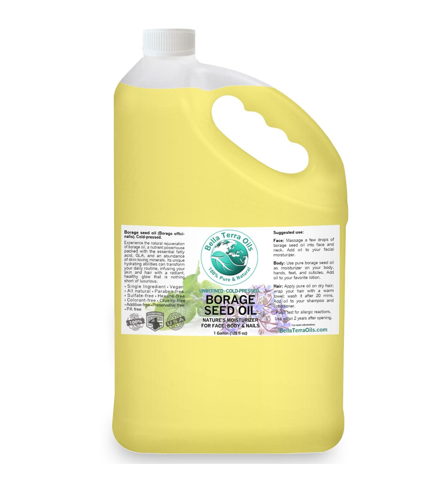 Shop Bella Terra Oils Premium Borage Seed Oil - High GLA for Luxurious Skin Radiance | 1 Gallon & Pack of 10 - International Shipping Available - Buy Online on SooperMarket.com