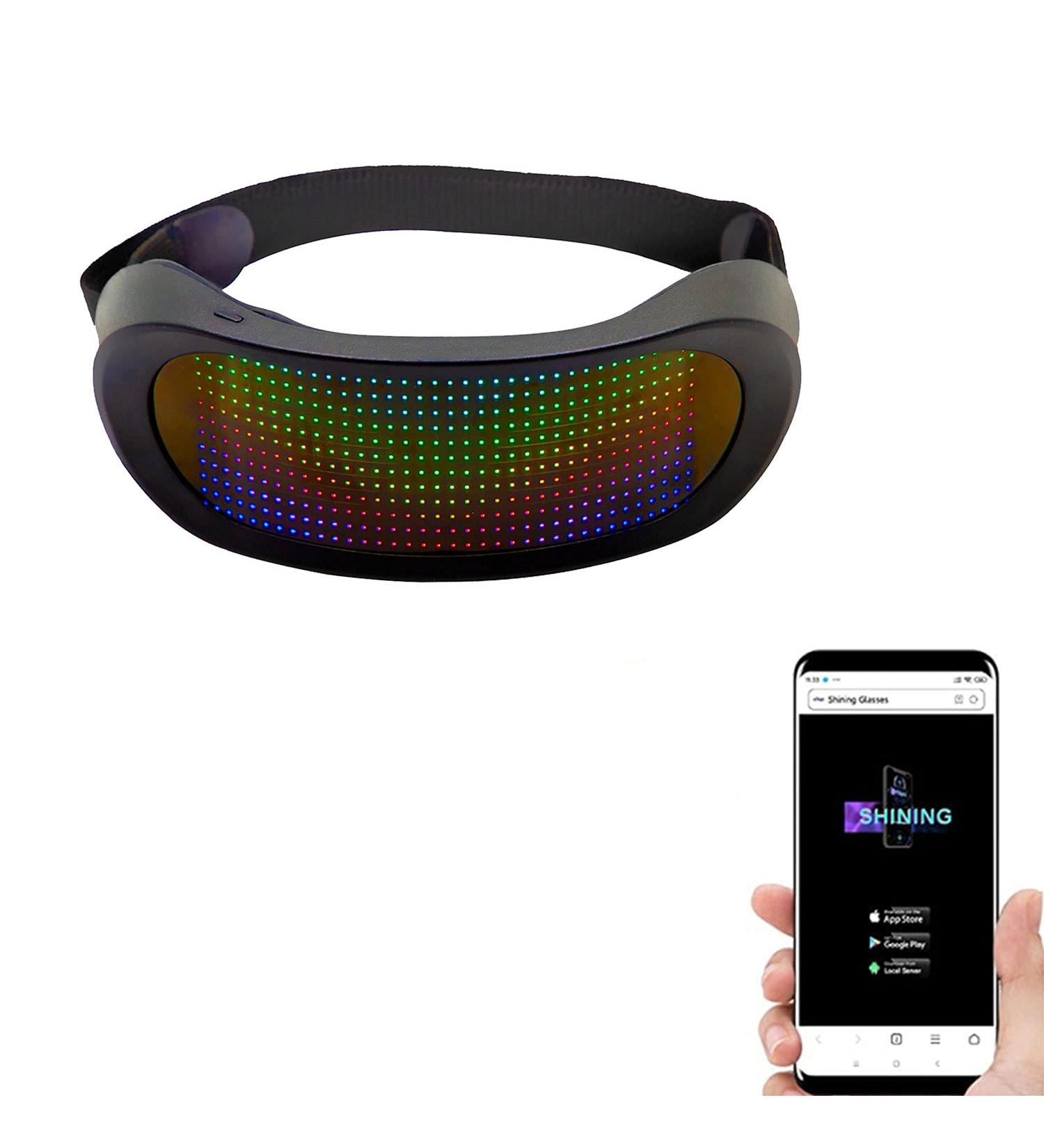 Customizable Bluetooth LED Light Up Glasses for Raves, Festivals, Parties & More - RGB Full Color with Message Display & Animation - Buy Online on SooperMarket.com
