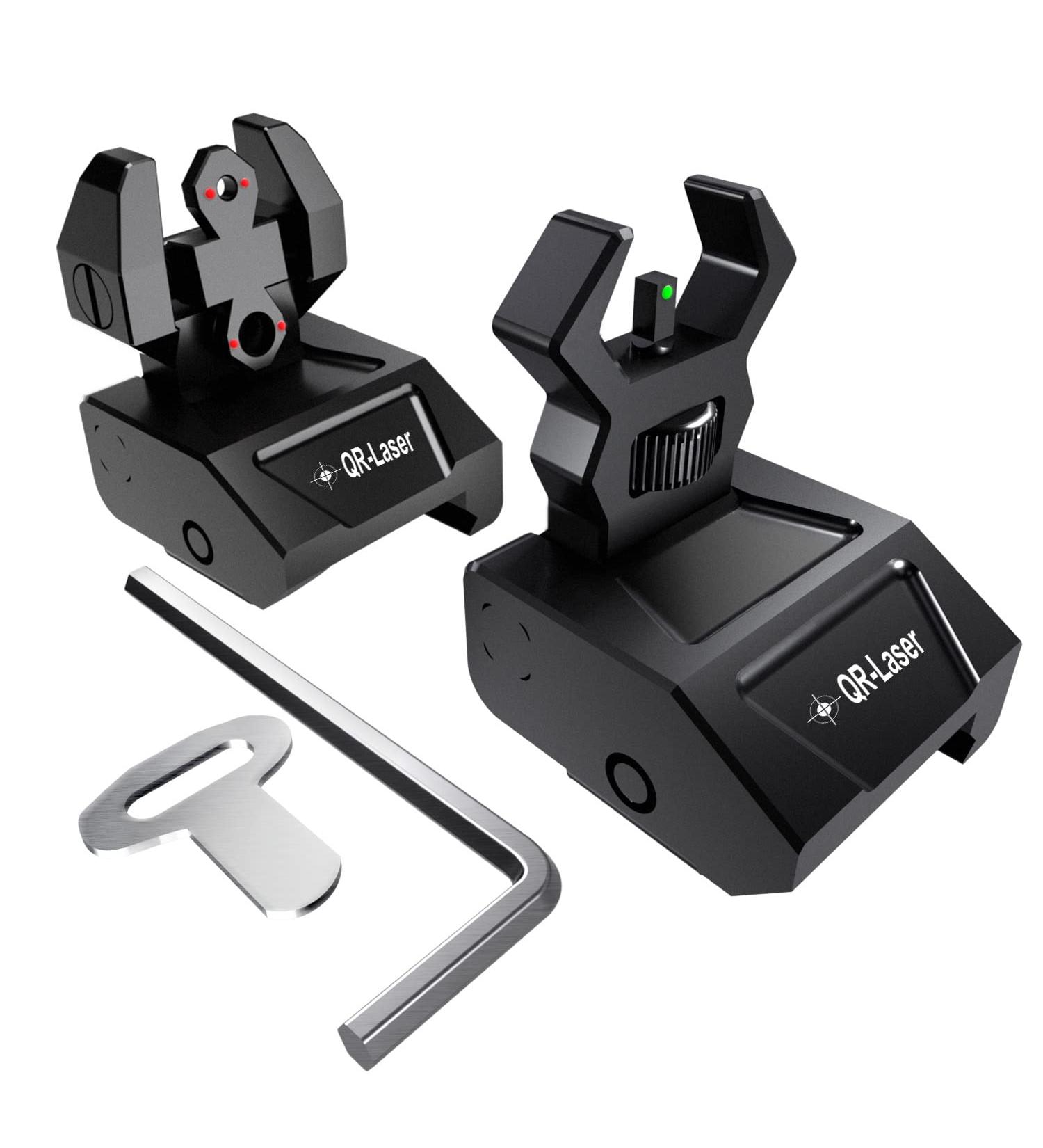Premium QR-Laser Tactical Flip Up Iron Sights Set for Rifle | Low Profile Front Rear Red Dot | Picatinny & Weaver Rail Compatible - Buy Online on SooperMarket.com