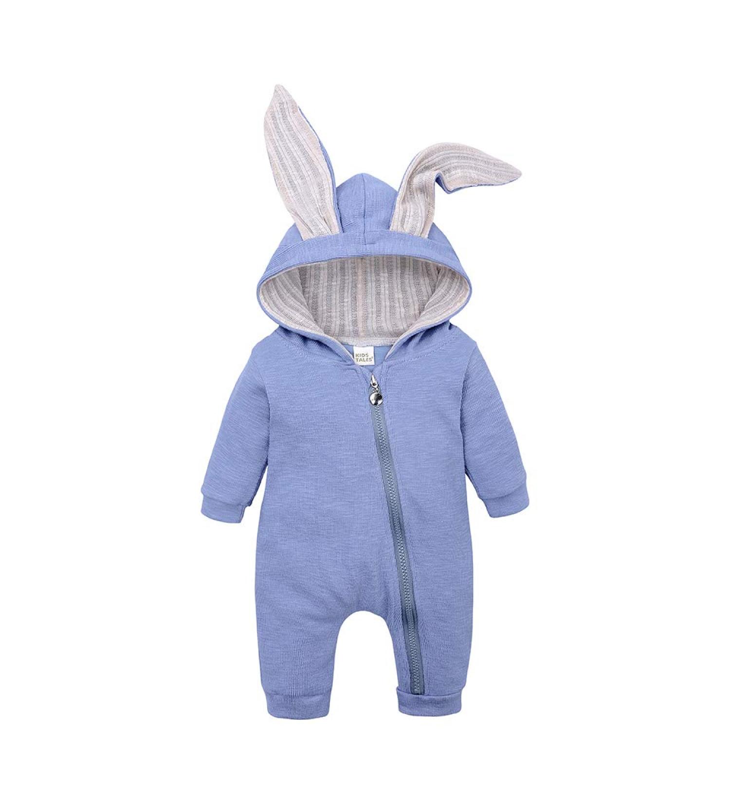 Kids Tales Newborn Baby Winter Warm Rabbit Ear Hooded Romper, Blue (6-9 Months) - Buy Online on SooperMarket.com