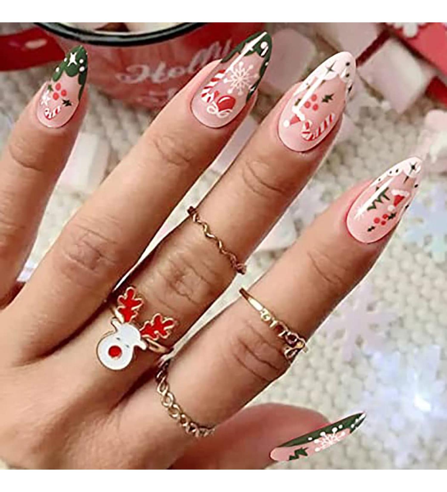 Vatocu Christmas False Nails - Short Red Press on Nails with Snowflakes, Elk, and Snowman Designs - 24pcs for Women and Girls - Buy Online on SooperMarket.com