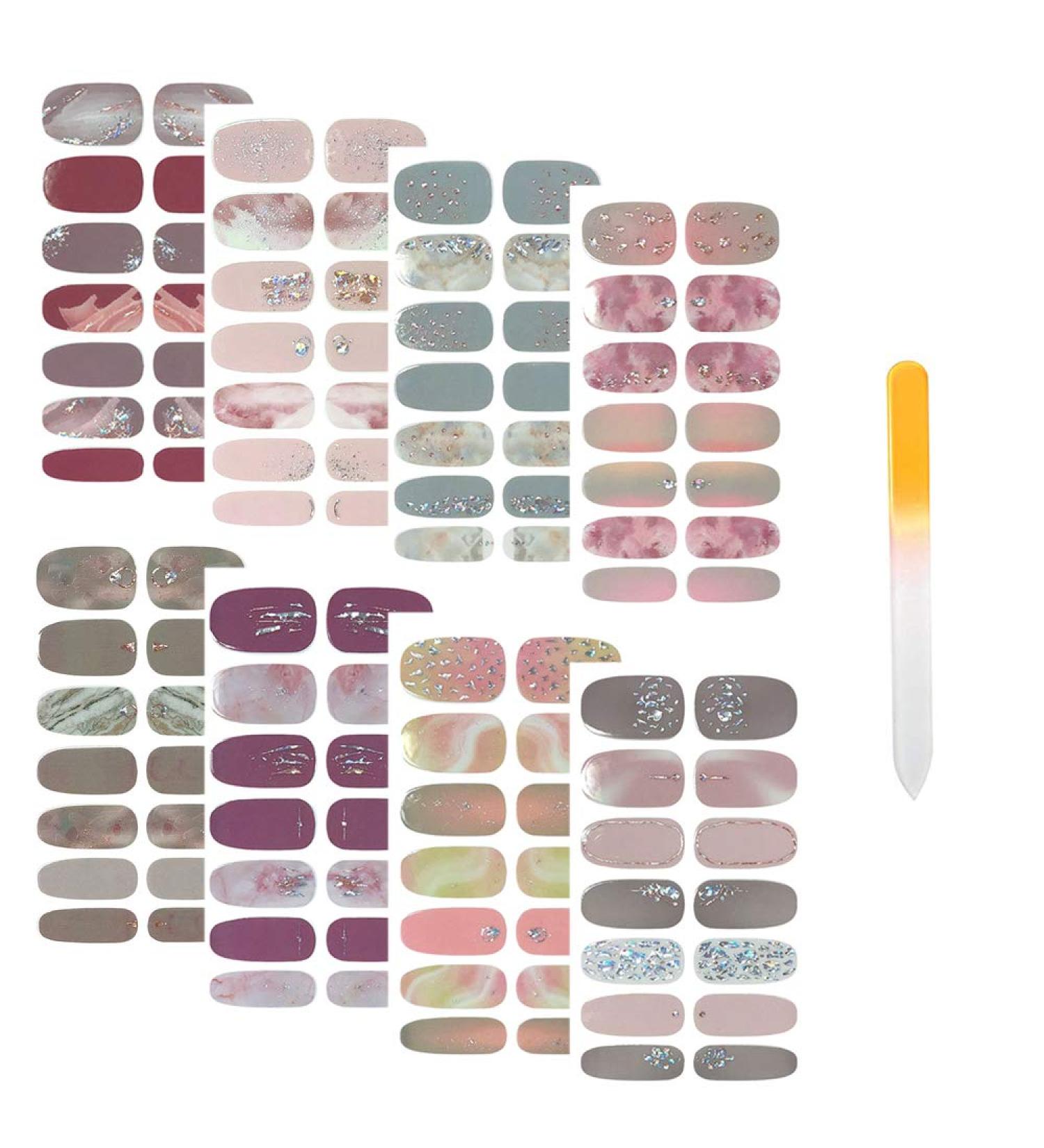 SIUSIO 112pcs Gradient Glitter Nail Wraps with Crystal Glass Nail File - Nail Polish Strips for Women and Girls in Gray - Buy Online on SooperMarket.com