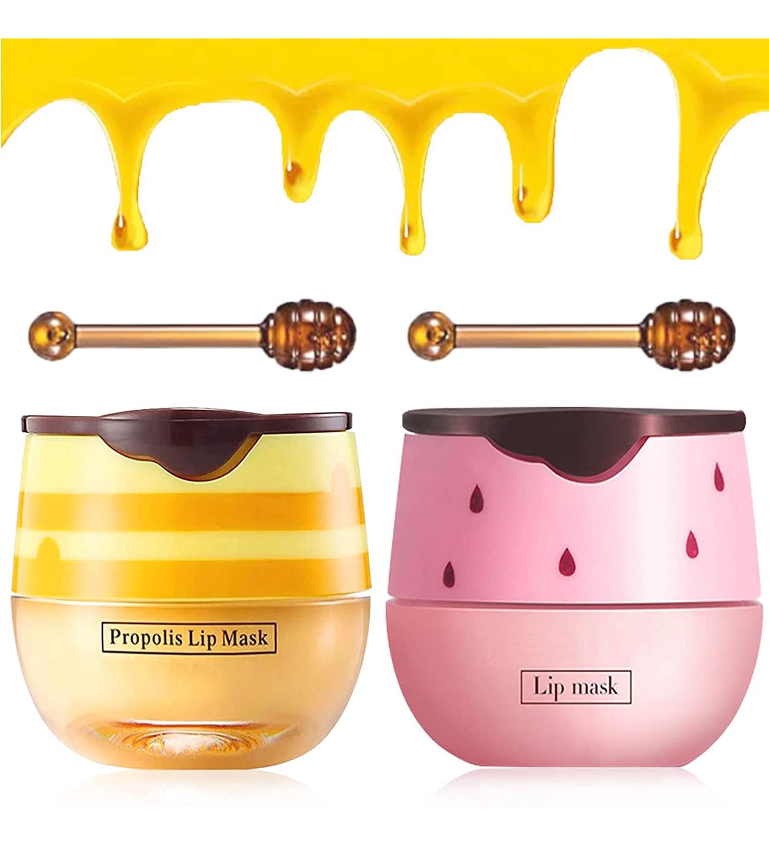 Bee Balm Honey & Strawberry Lip Balm Set | Exfoliating & Hydrating Lip Treatment with Sleeping Mask and Brush - 2PCS (Yellow+Pink) - Buy Online on SooperMarket.com