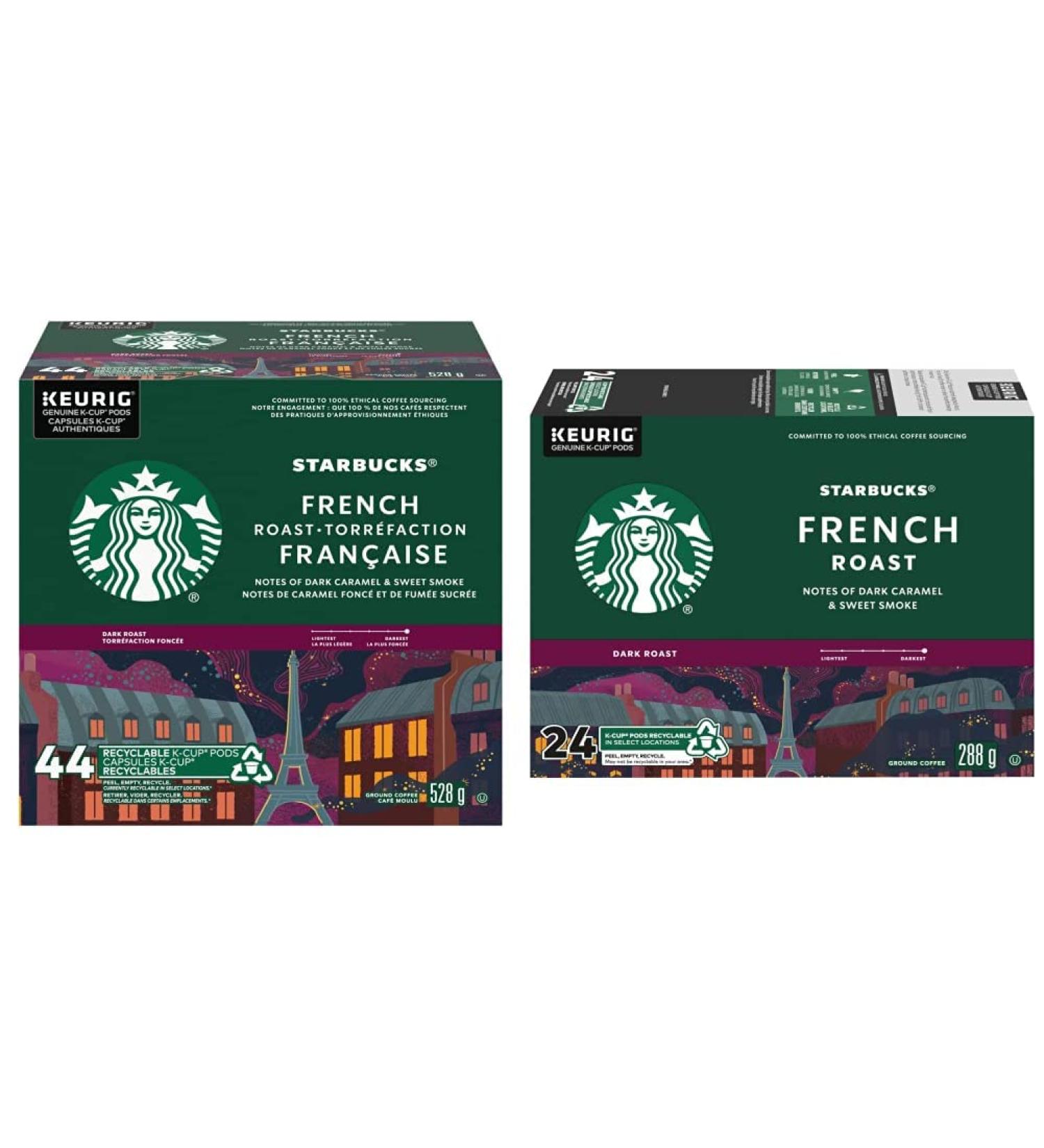 Starbucks French Roast Dark Roast Ground Coffee K-Cup Pods 44 ct Box & French Roast Dark Roast Coffee Single Serve Keurig K-Cup Pods 24 Capsules - Buy Online on SooperMarket.com