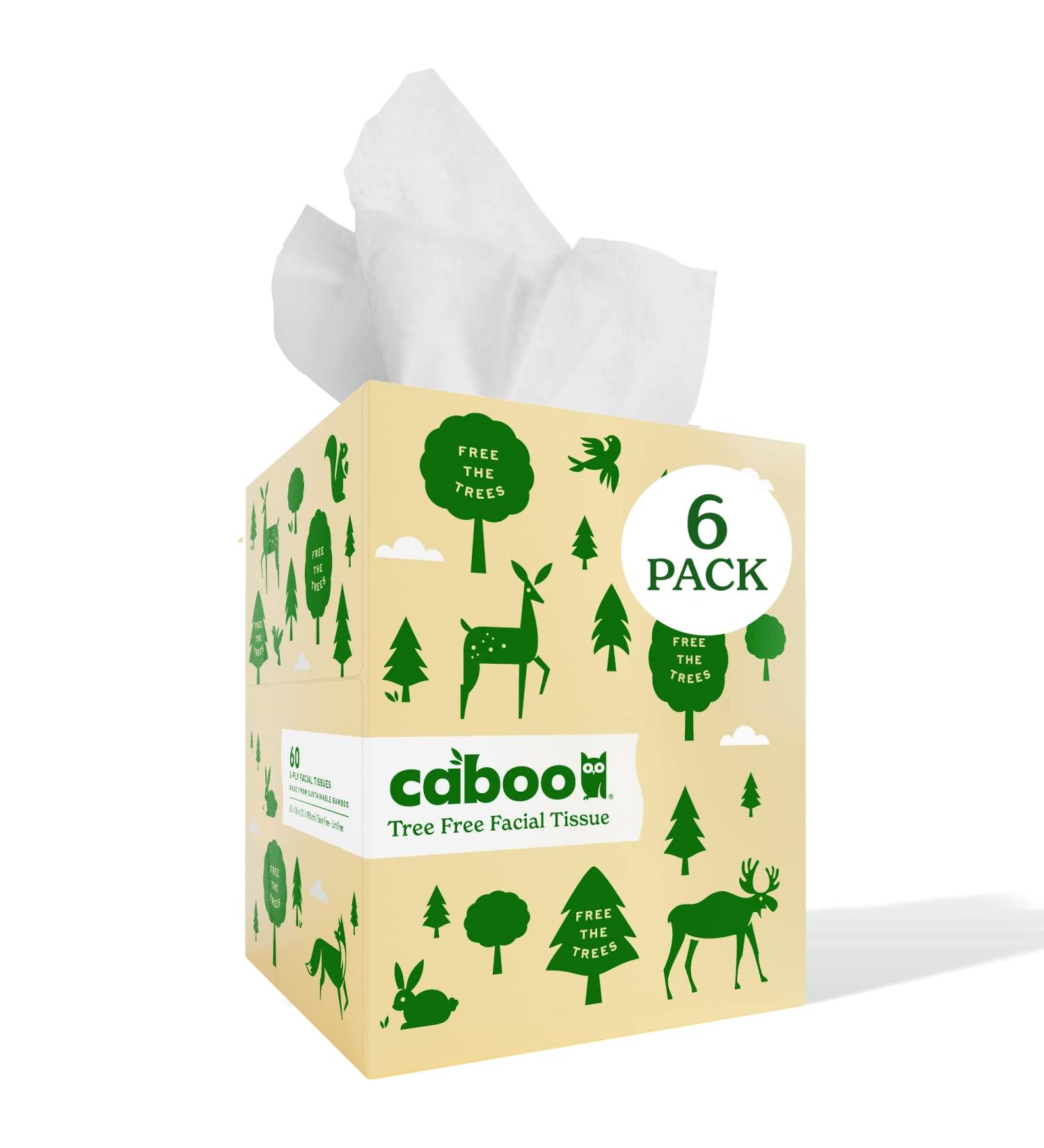 Caboo Tree Free Bamboo Facial Tissue Paper - Eco Friendly Hypoallergenic 360 Total Tissues Cube Boxes (6) - Buy Online on SooperMarket.com
