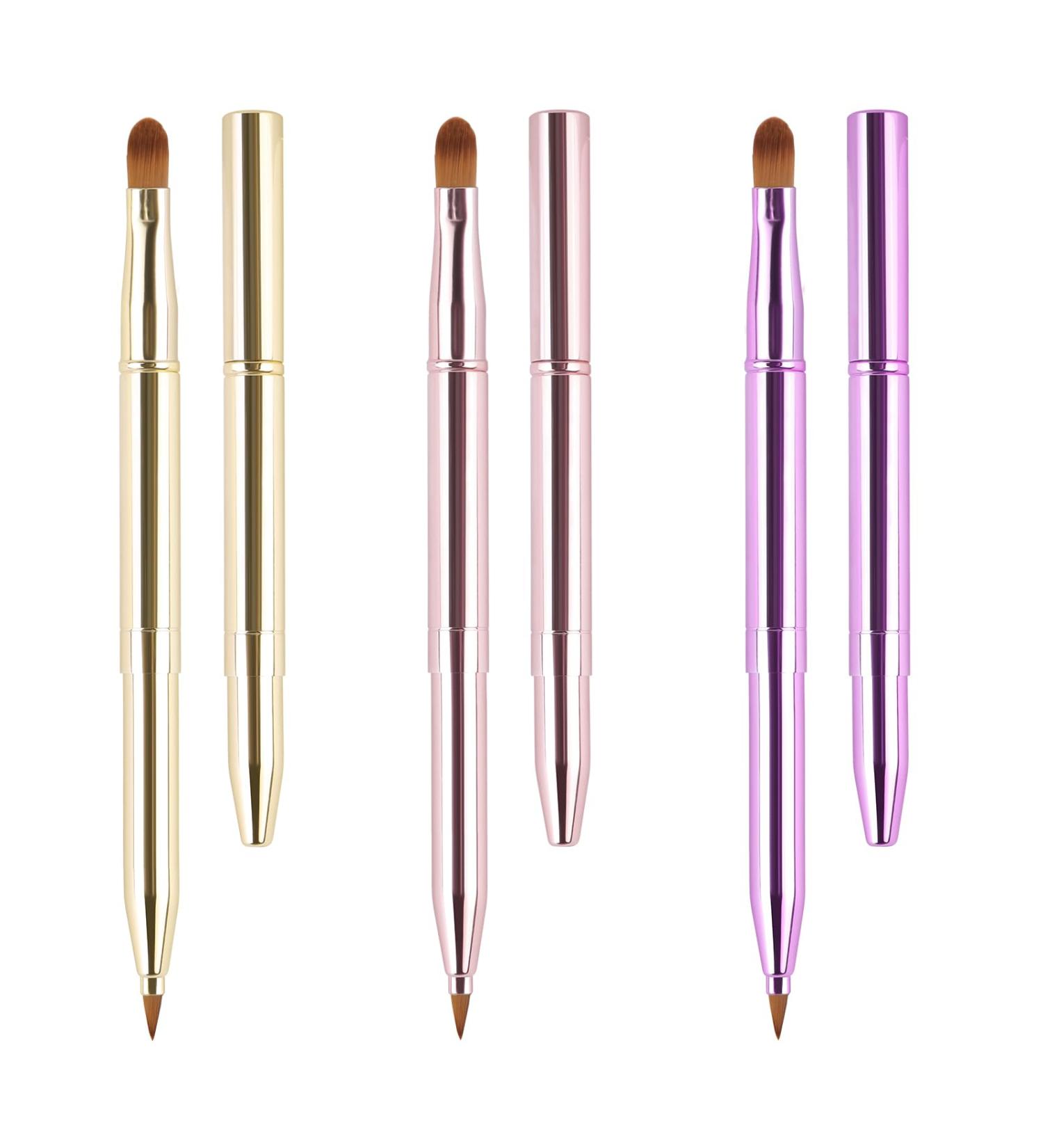 Yoizyfree 3 PCS Retractable Lip Brush Set - Double-Ended Travel Makeup Brushes for Lipstick & Lip Gloss (Gold Pink Purple) - Perfect for International Shipping - Buy Online on SooperMarket.com