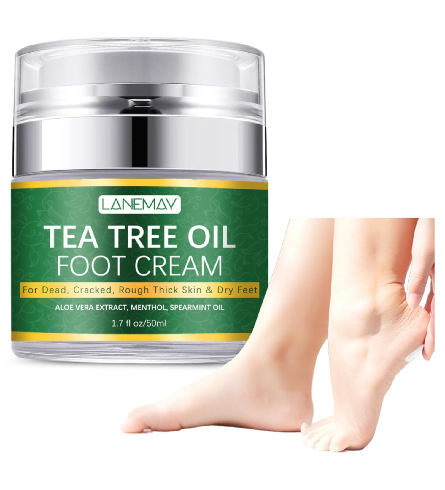 Tea Tree Oil Foot Cream Foot Balm for Cracked Dry Feet Athletes Foot Nail Fungus Hydrates and Moisturizes Callused Feet - Heel Cream All Natural Foot Cream Hand Cream - Helps Soothe Irritated Skin - Buy Online on SooperMarket.com