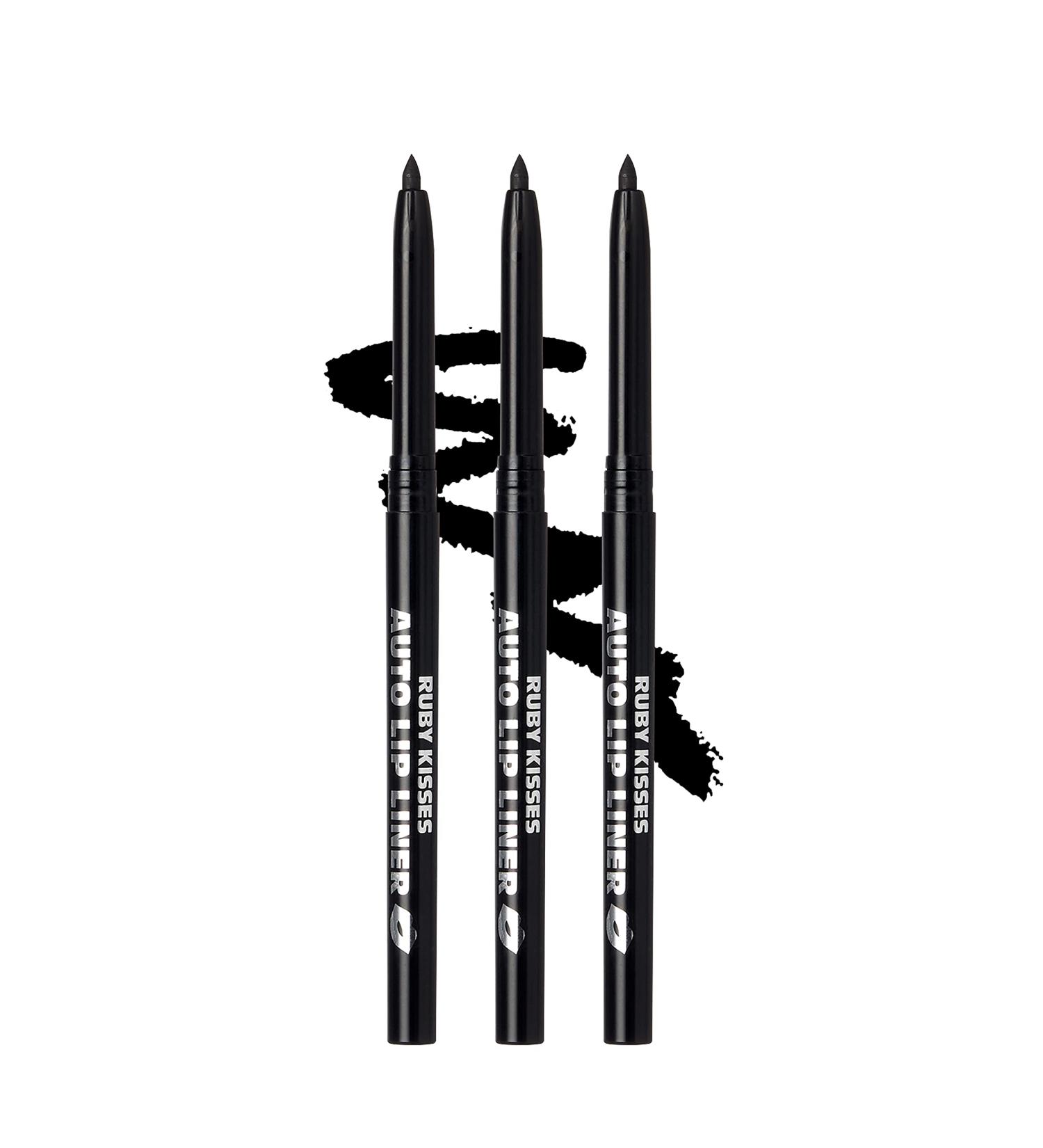 Ruby Kisses Auto Lip Liner Pencil - Long Lasting & Smooth Application - 3 Pack (Black) - Buy Online on SooperMarket.com