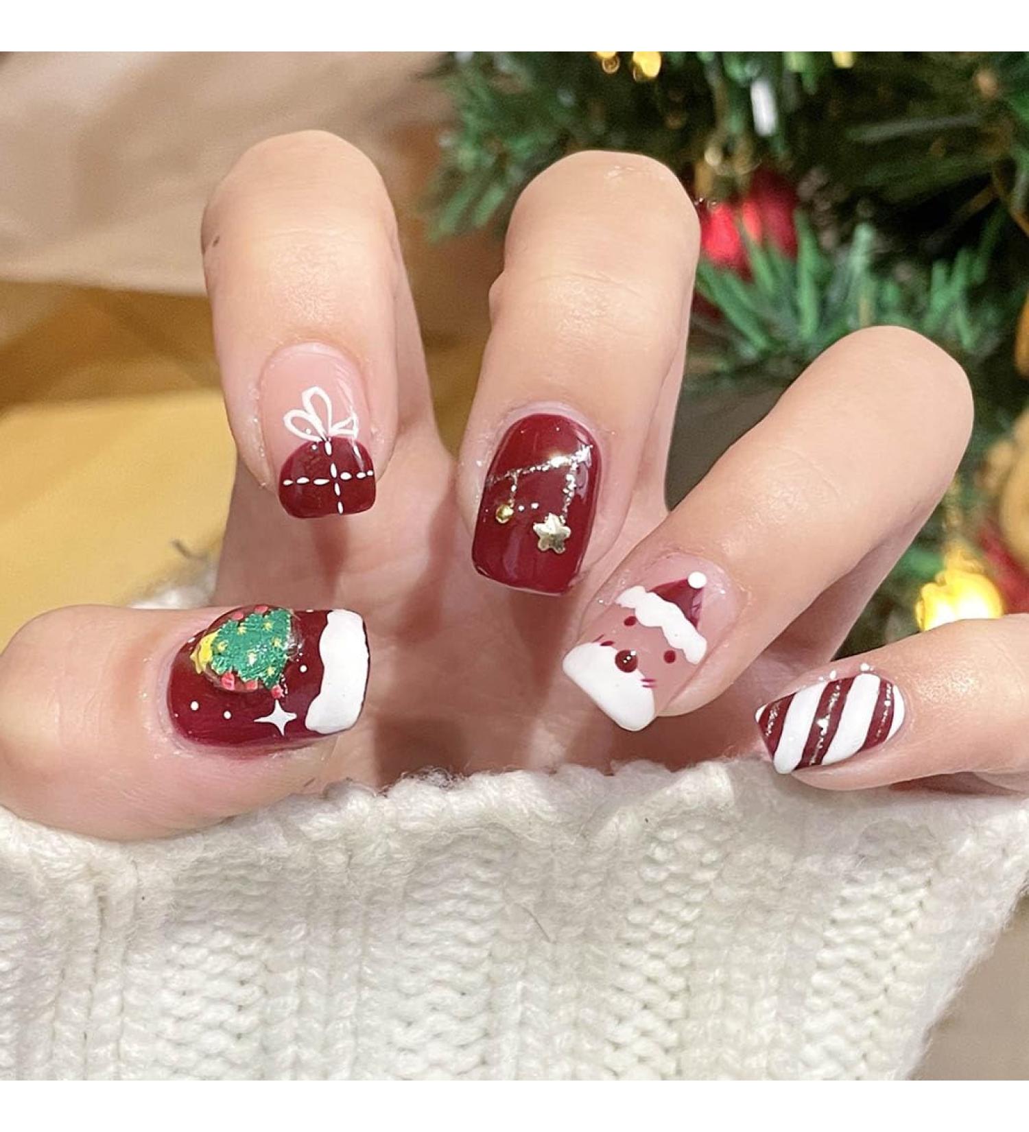 Christmas False Nails Set - Red Nude Snowflakes Xmas Press On Nails for Women (24pcs) - Buy Online on SooperMarket.com