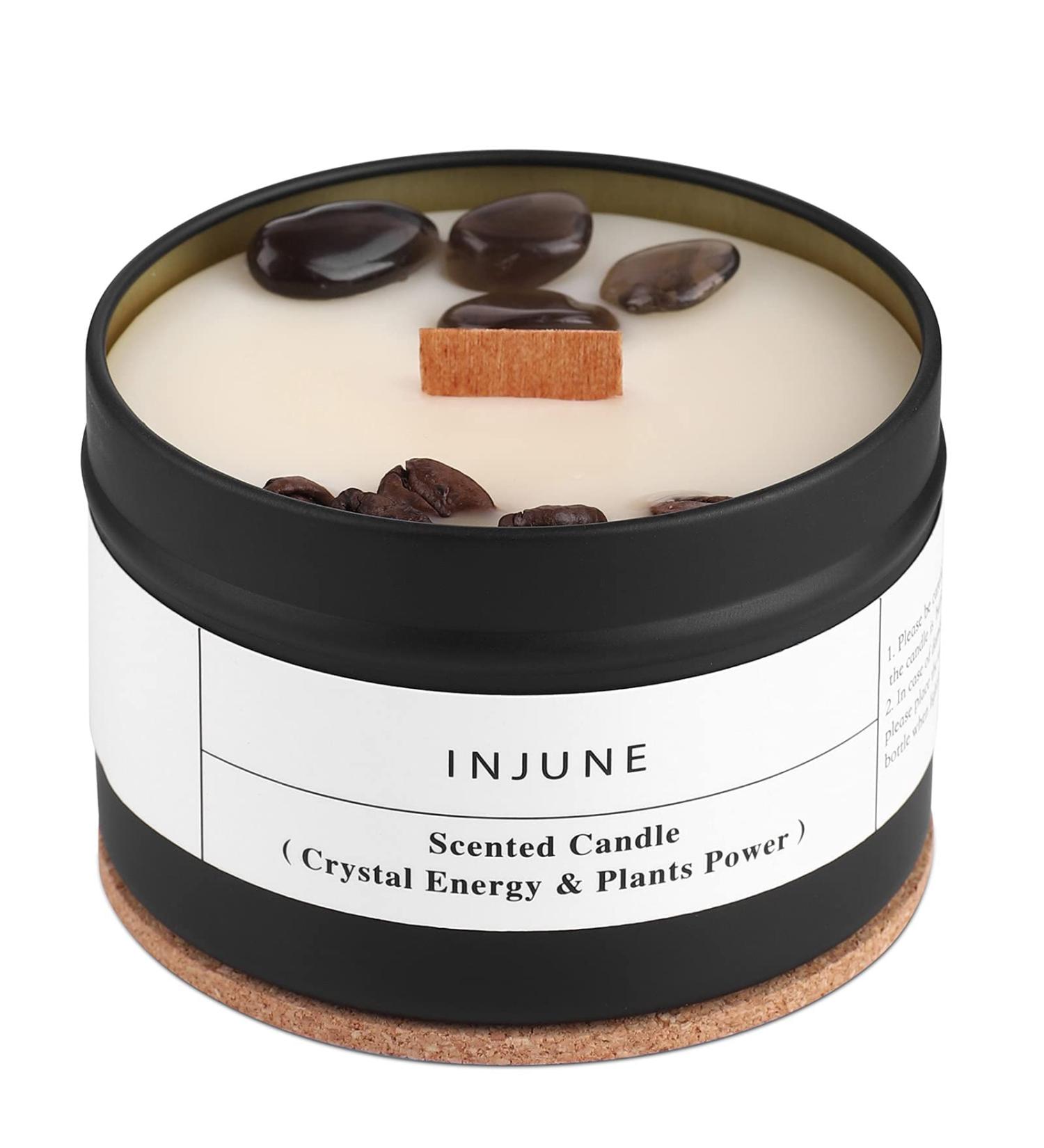 DNAMOFV Injune Coffee Fragrance Candle - Organic Soy 50-Hour Burn Perfect Father's Day Gift for Men & Women - Includes Obsidian & Coffee Beans 200g - Buy Online on SooperMarket.com