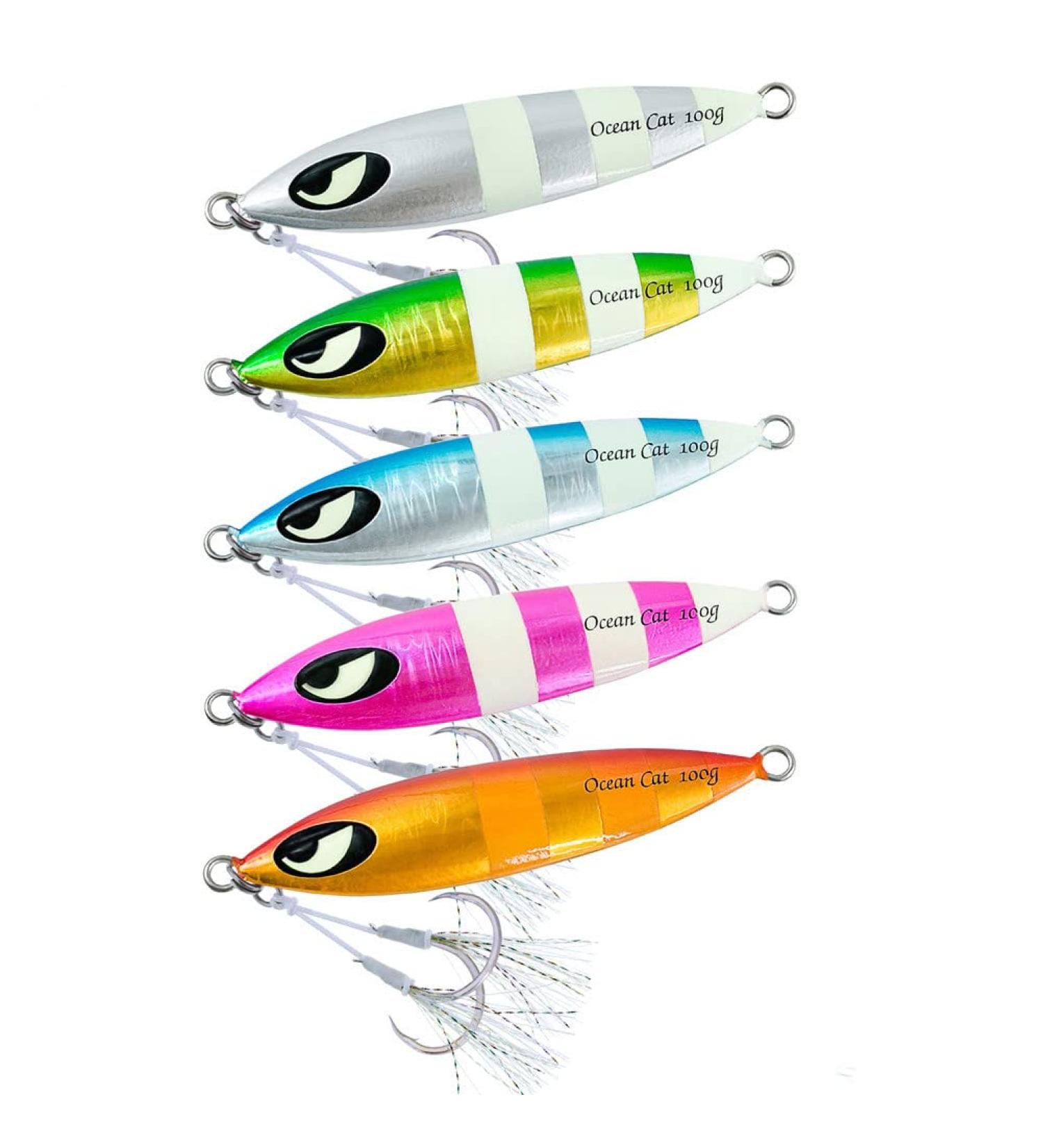 Ocean Cat Slow Fall Pitch Fishing Lure Set - 1PC Sinking Lead Metal Flat Jigs with Hooks | 100g | Ideal for Saltwater Jigging - Buy Online on SooperMarket.com