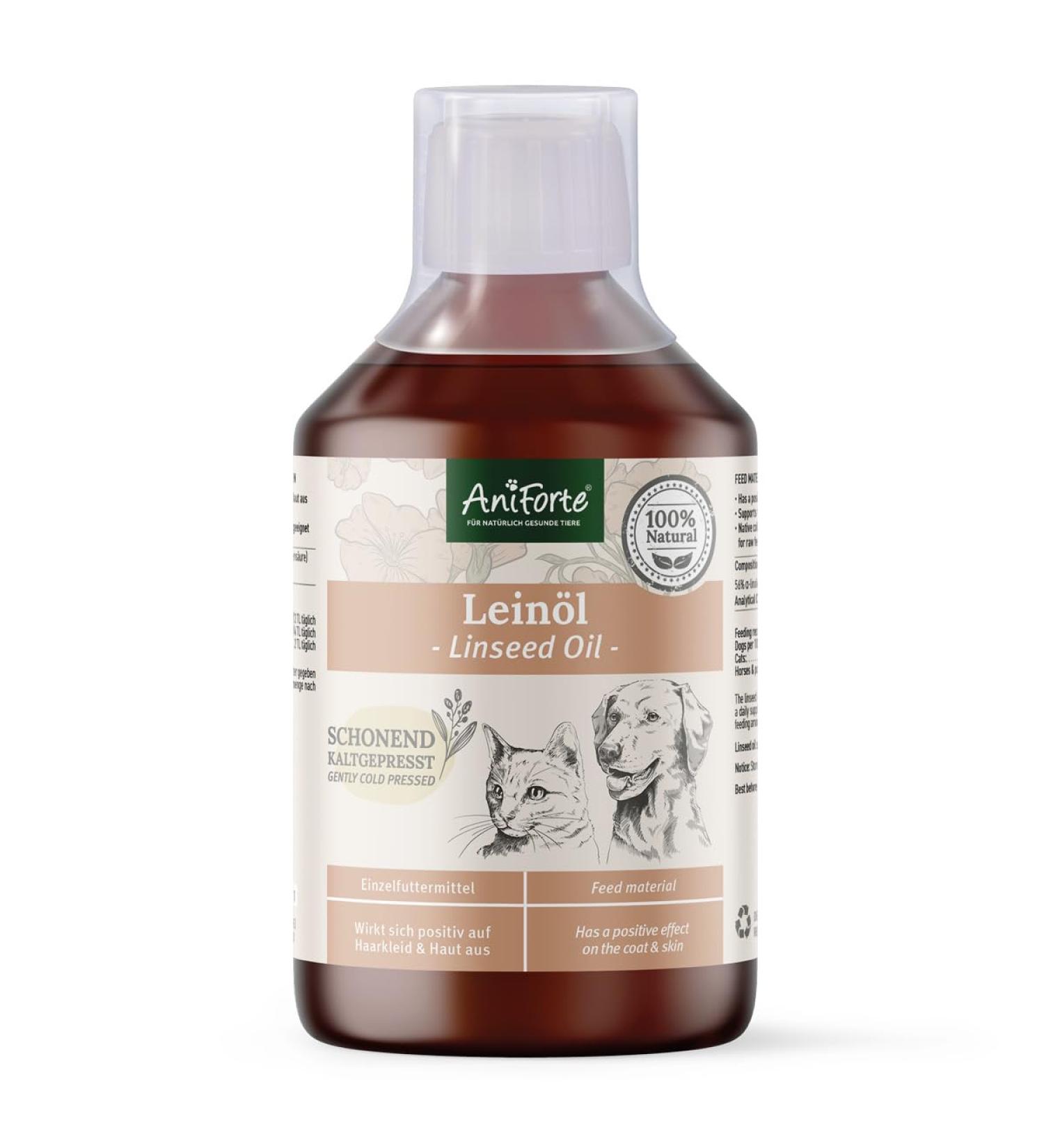 AniForte Linseed Oil for Dogs & Cats 500ml - Cold-Pressed Omega 3 & 6 Fatty Acids | Ideal BARF Diet Supplement - Buy Online on SooperMarket.com