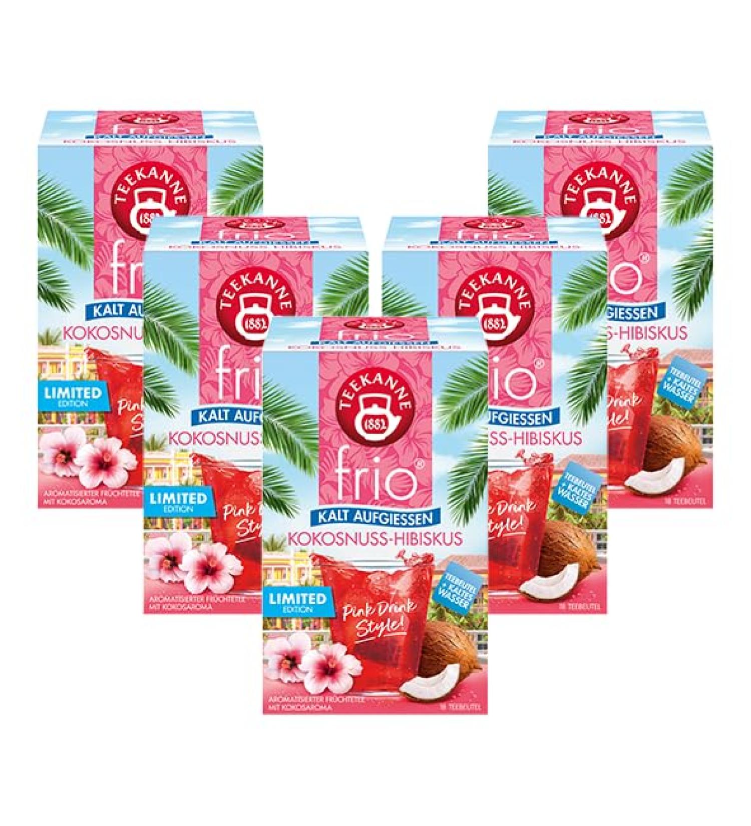 Teapot Frio coconut hibiscus 18 tea bags - 5 pack (5 x 18 tea bags) |Pink Drink Style |Limited Edition |Without sugar |Without calories |Alternative to sugary drinks
