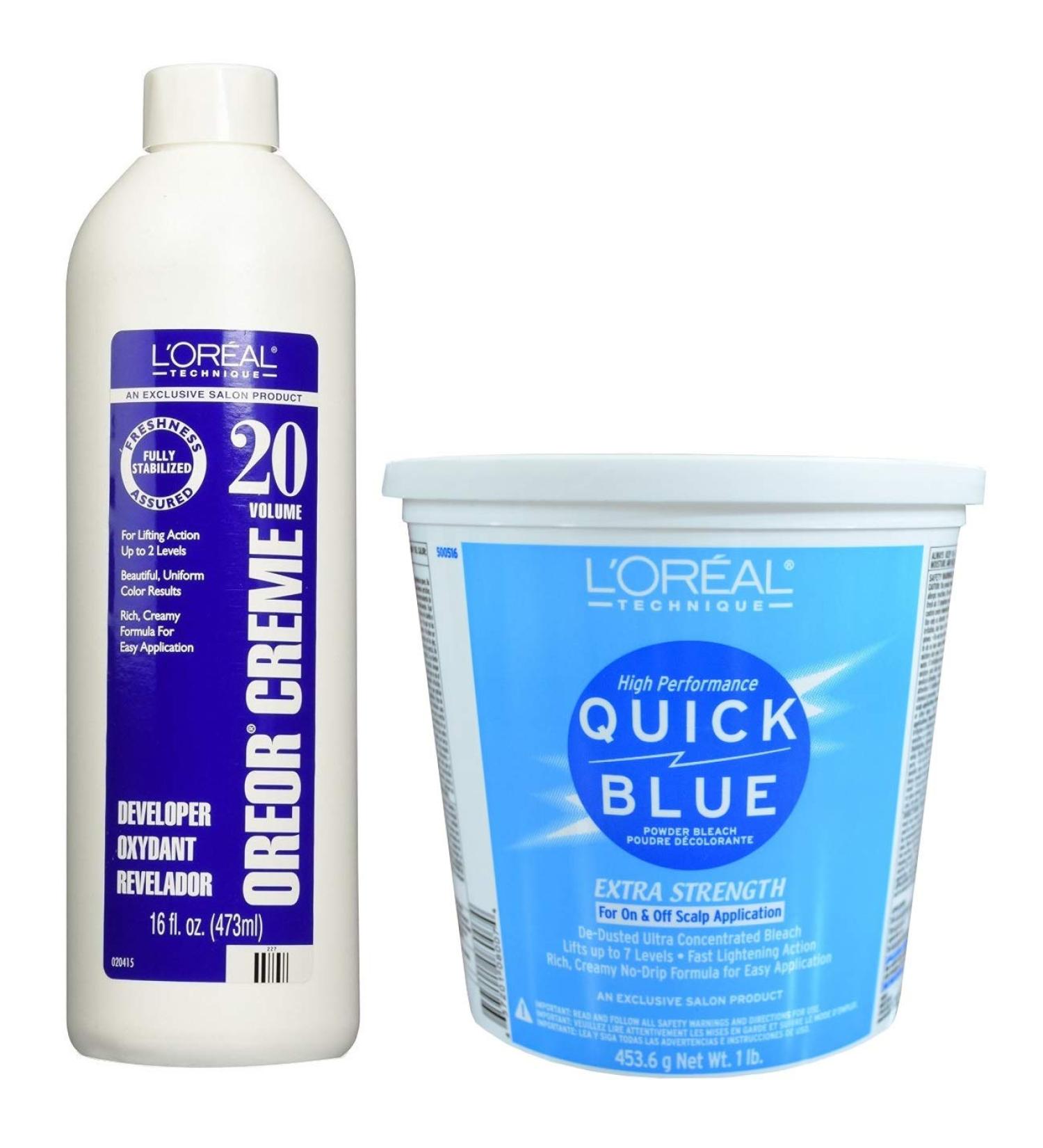 L'Oreal Technique Quick Blue Powder Bleach Extra Strength 1lb w/20 Volume Oreor Developer 16oz Bundle
