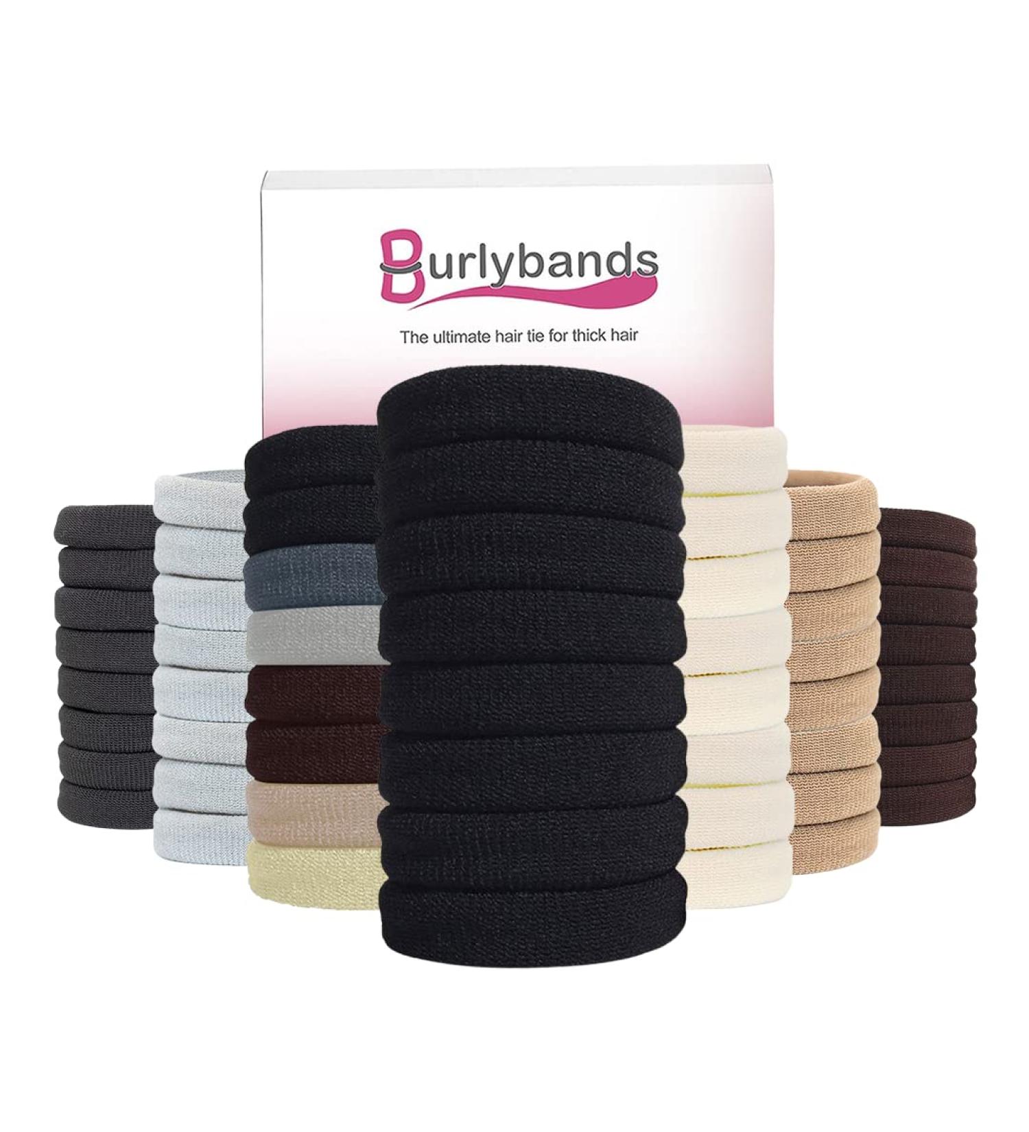 Burly Bands Large Hair Ties for Thick & Curly Hair | No-Slide Seamless Ponytail Holders (8 Pack - Black) | Damage-Free Scrunchies for Sports - Buy Online on SooperMarket.com