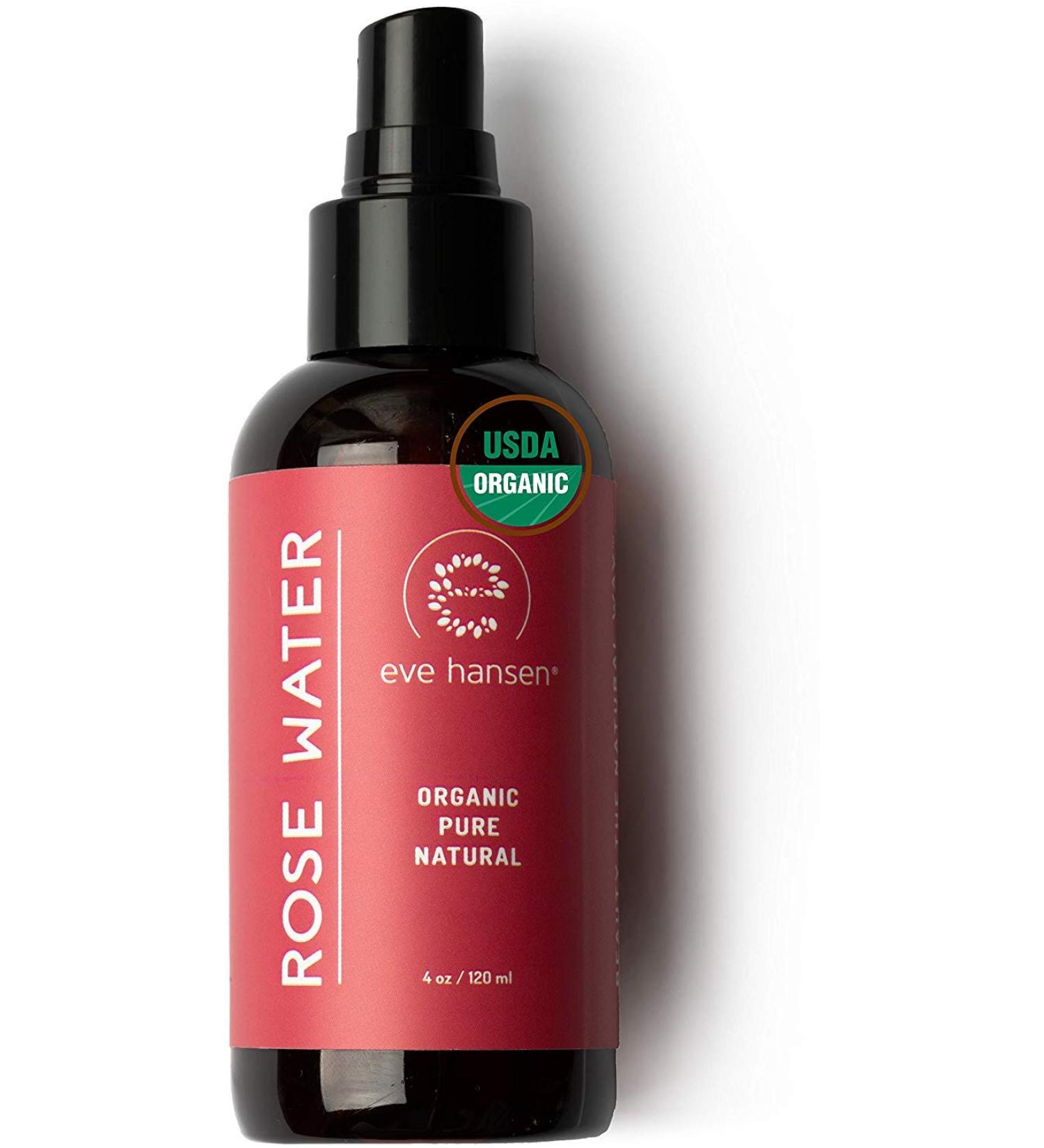 Eve Hansen Organic Rose Water Spray | 4 oz Moroccan Rosewater Face Toner & Makeup Setting Spray | Refreshing & Soothing Mist for Face, Neck, and Hair | Cruelty-Free & Alcohol-Free - Buy Online on SooperMarket.com
